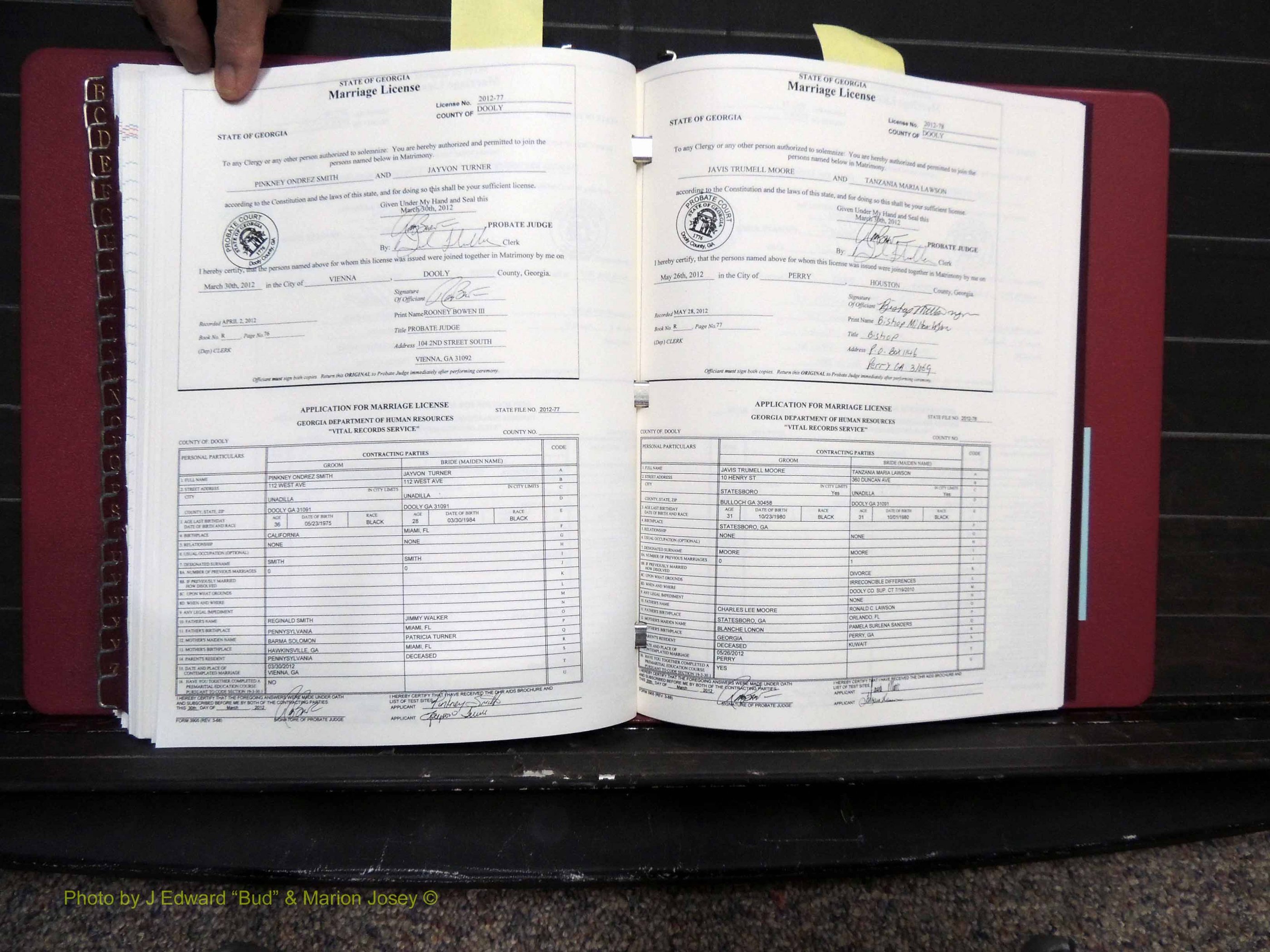 Dooly Co, GA, Marriages, Book, R, 2011-2012 pg 076-077(160).JPG