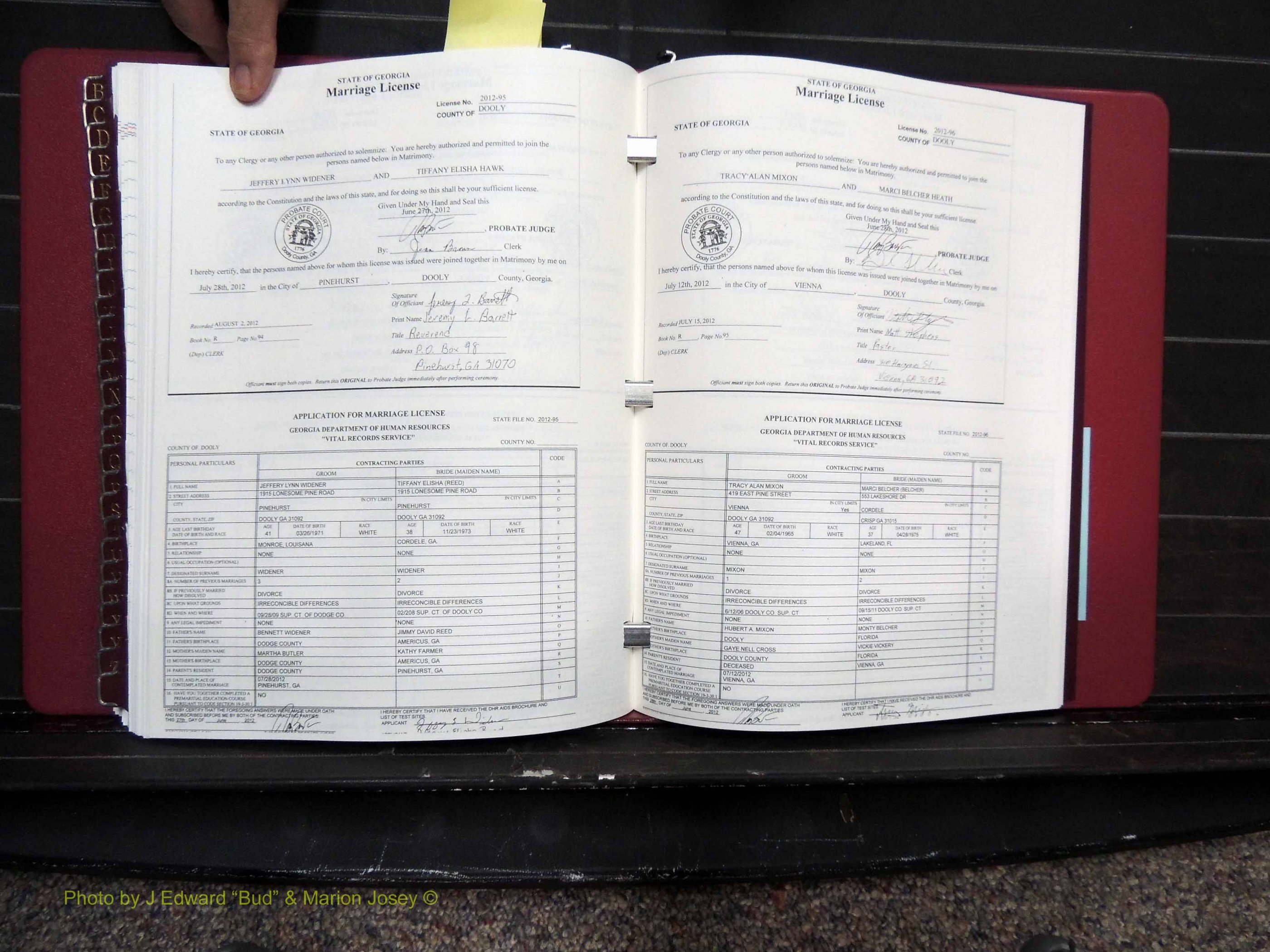 Dooly Co, GA, Marriages, Book, R, 2011-2012 pg 094-095.JPG