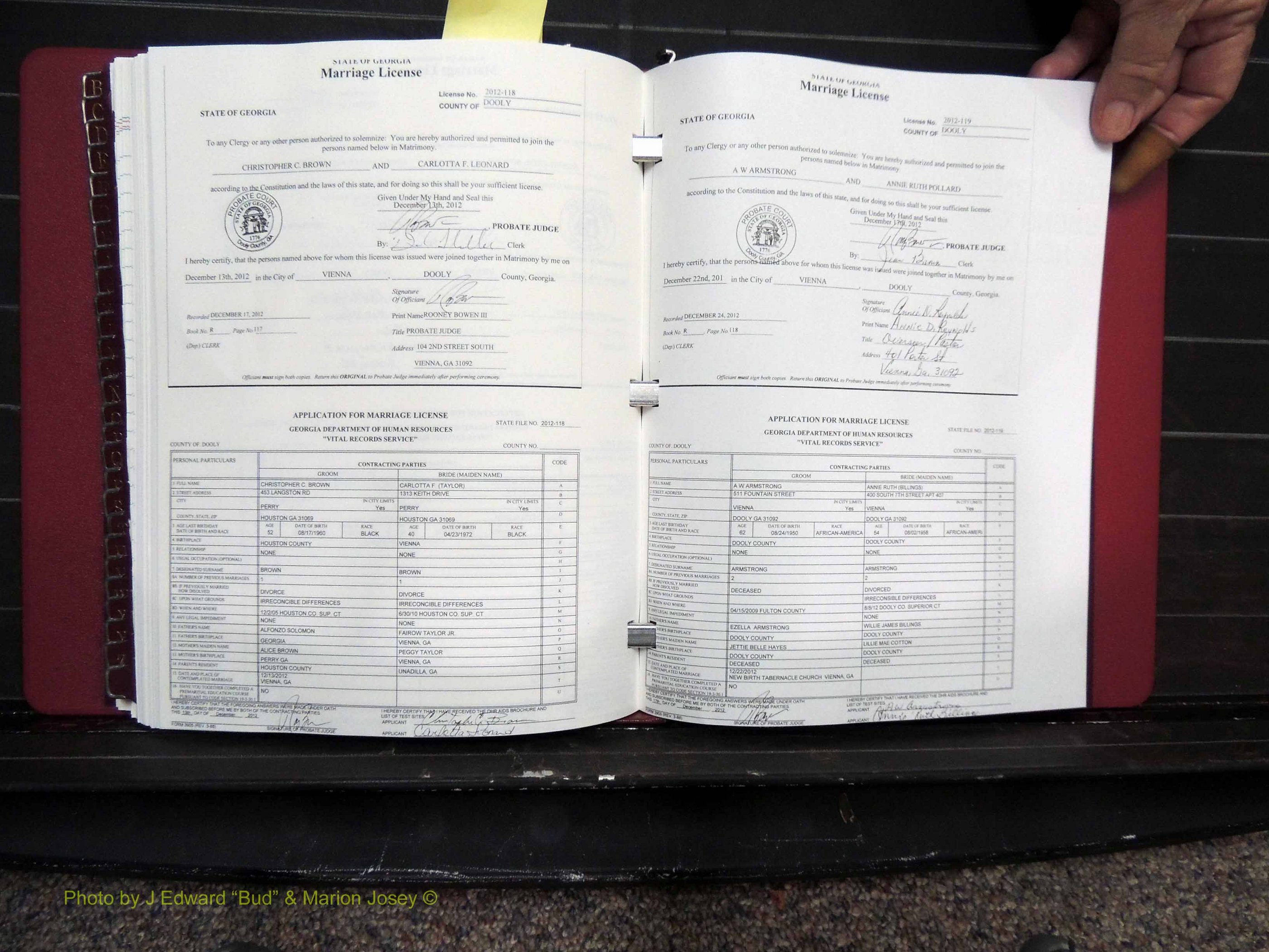 Dooly Co, GA, Marriages, Book, R, 2011-2012 pg 117-118.JPG