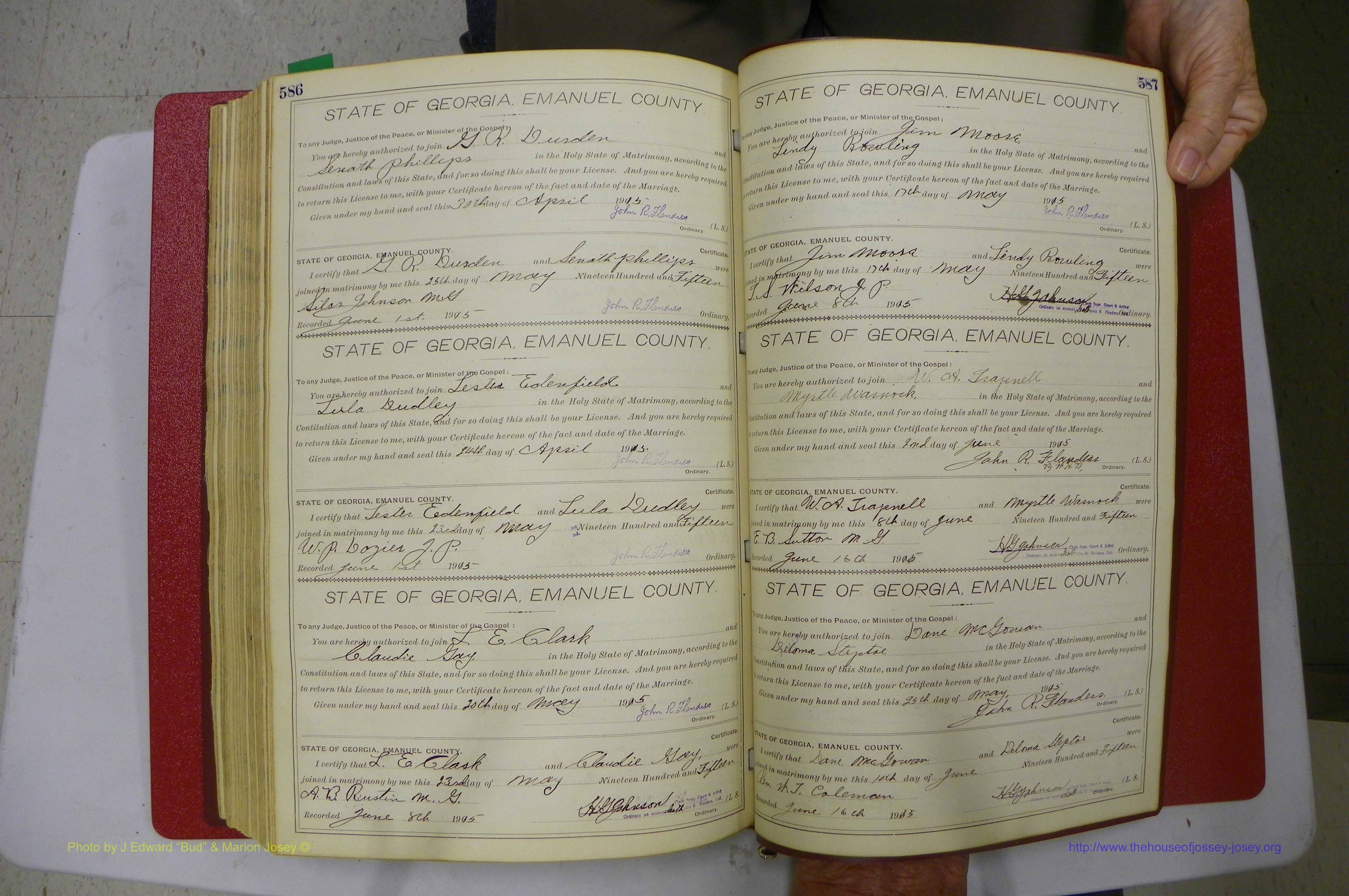 Emanuel Co, GA, Marriages Book D, 1904 - 1915, P 586-587.JPG