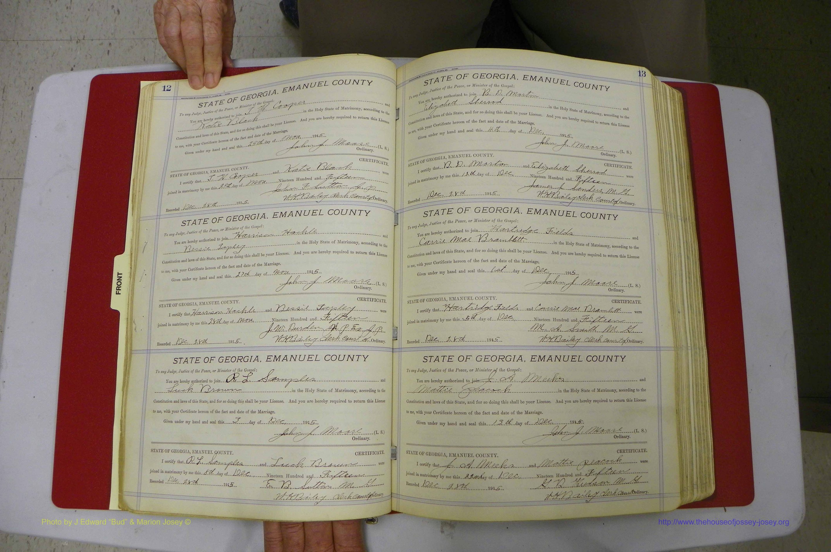 Emanuel Co, GA, Marriages Book E, 1915 - 1928, P 012-013.JPG