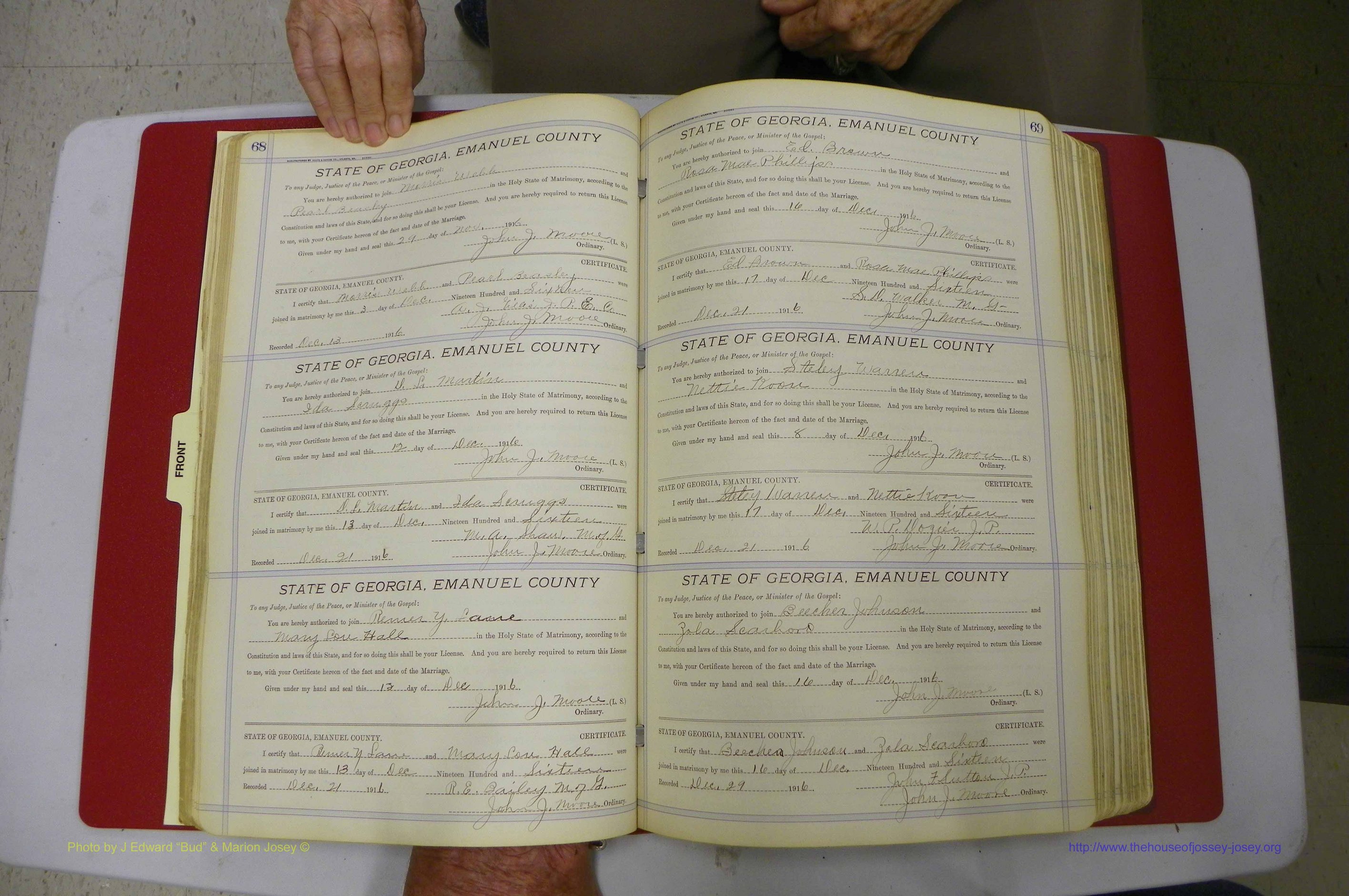 Emanuel Co, GA, Marriages Book E, 1915 - 1928, P 068-069.JPG