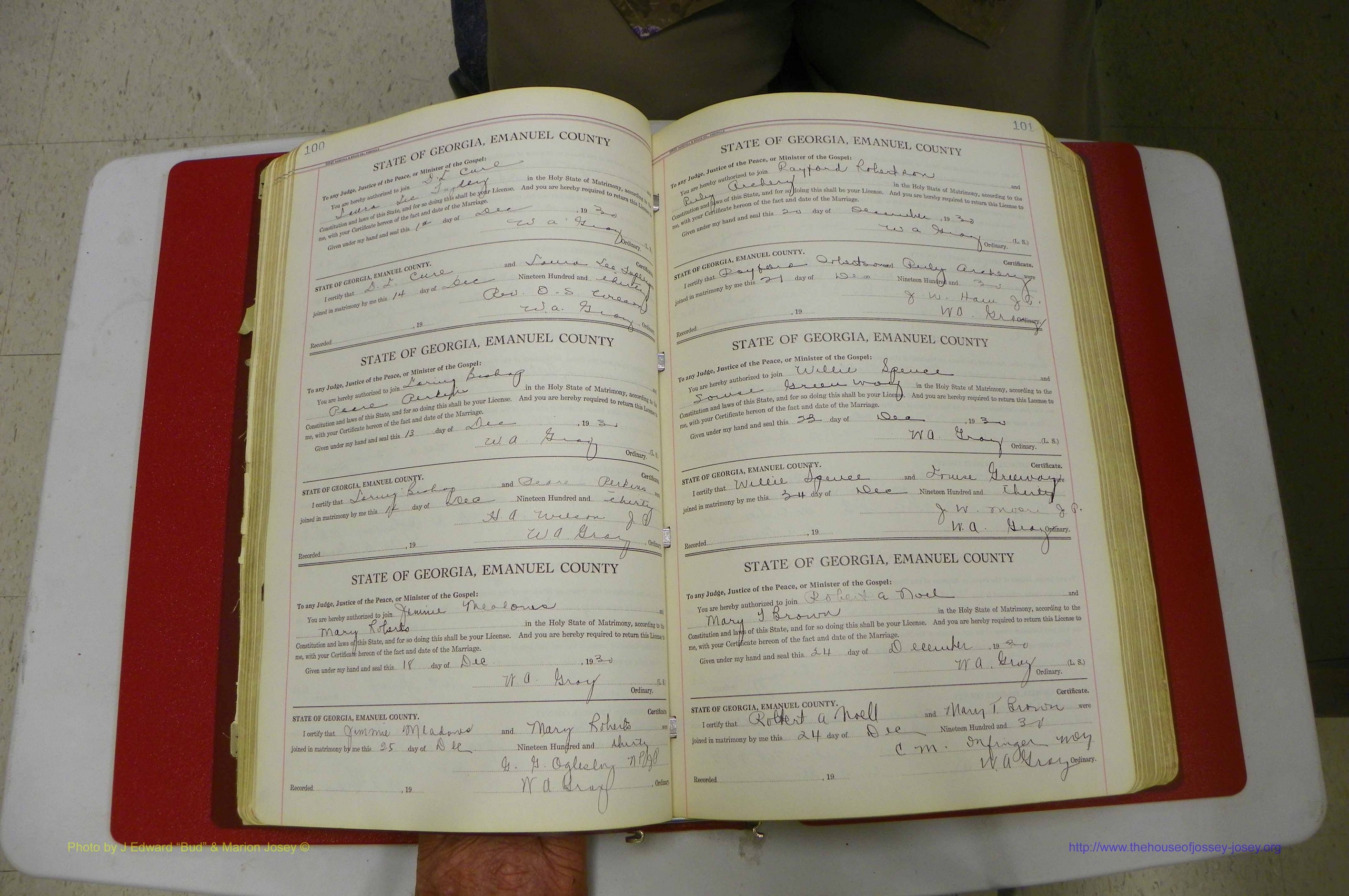Emanuel Co, GA, Marriages Book G, 1928 - 1940, White, P 100-101.JPG