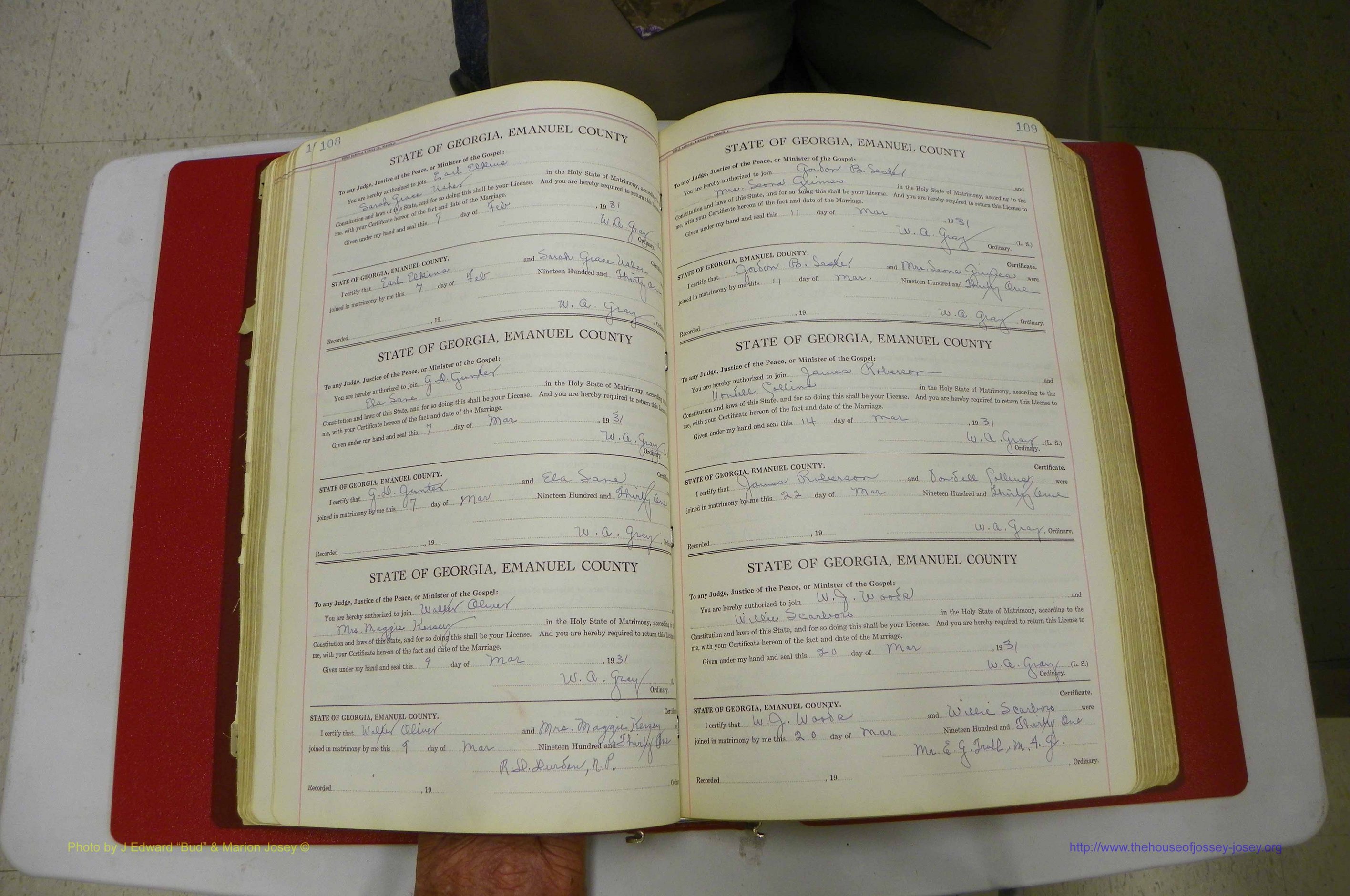 Emanuel Co, GA, Marriages Book G, 1928 - 1940, White, P 108-109.JPG