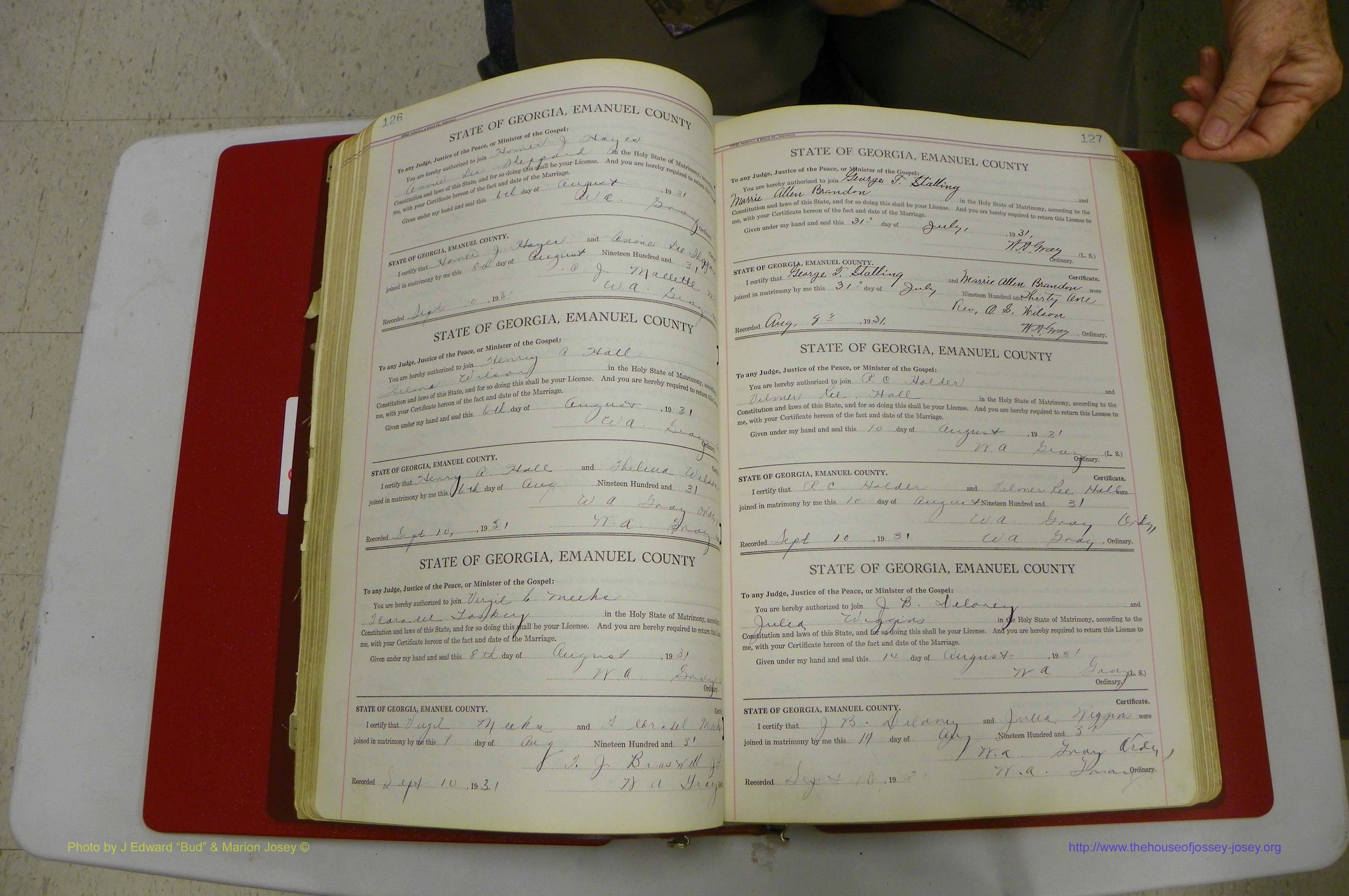 Emanuel Co, GA, Marriages Book G, 1928 - 1940, White, P 126-127.JPG