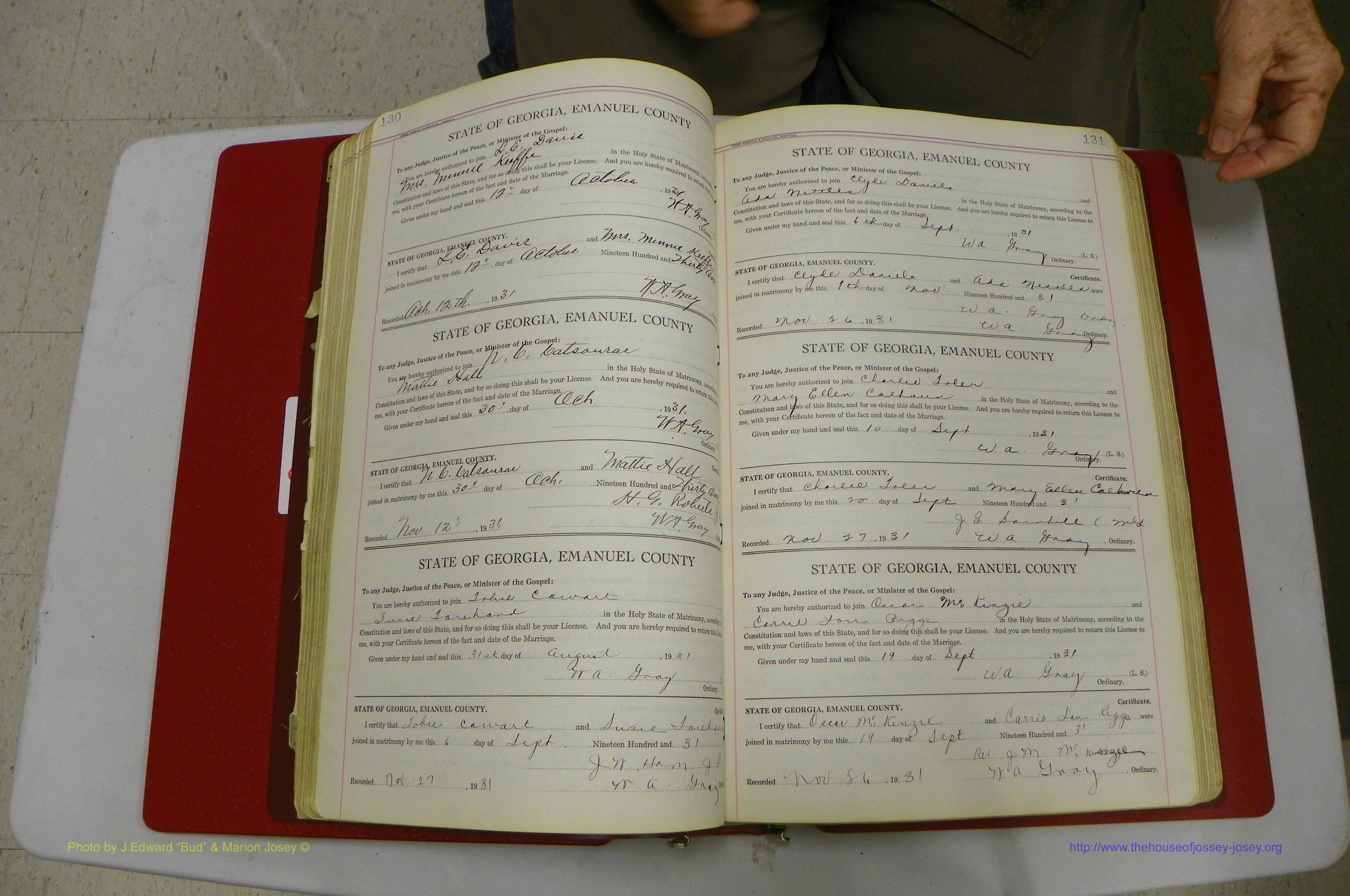 Emanuel Co, GA, Marriages Book G, 1928 - 1940, White, P 130-131.JPG