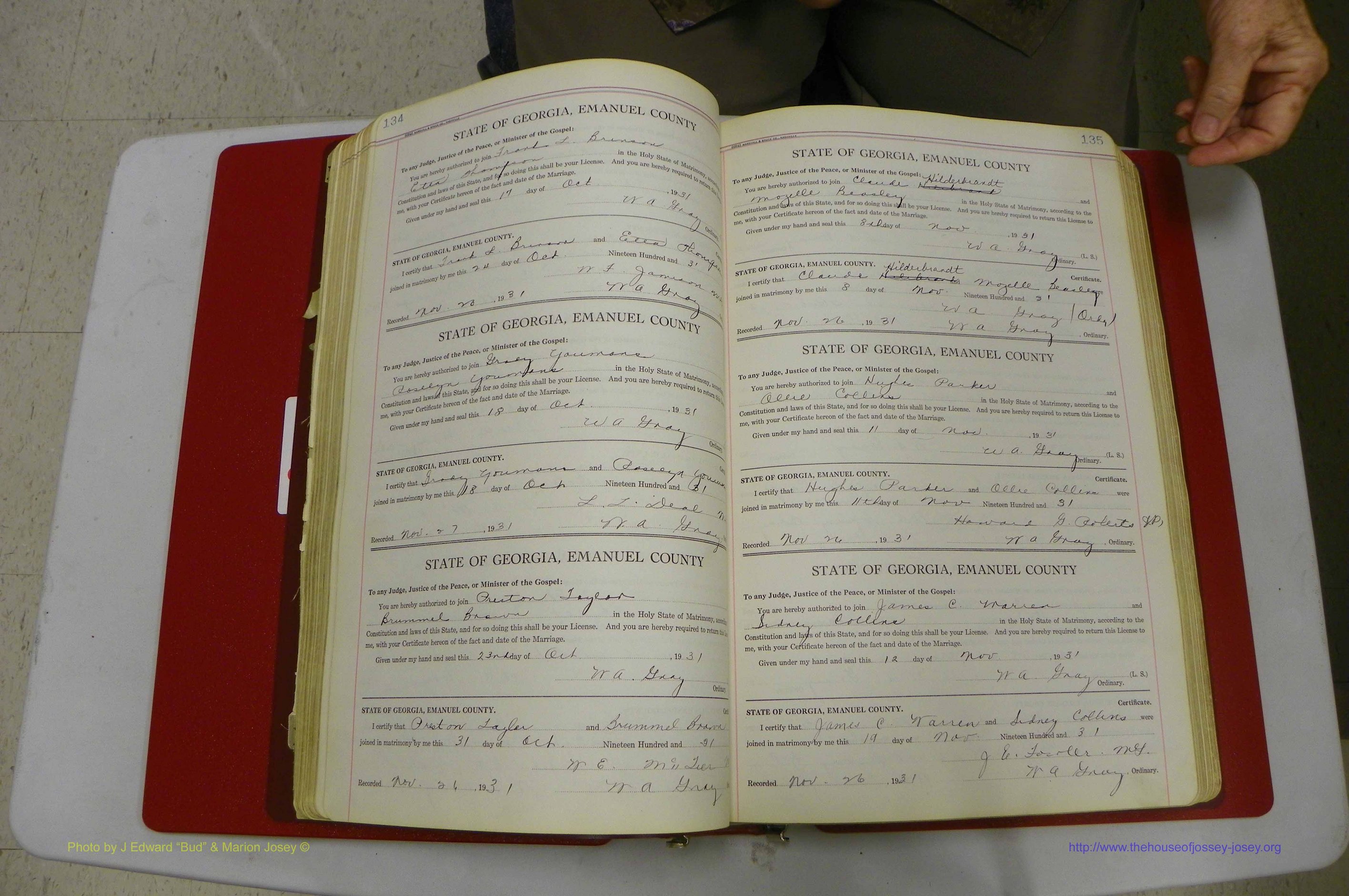 Emanuel Co, GA, Marriages Book G, 1928 - 1940, White, P 134-135.JPG