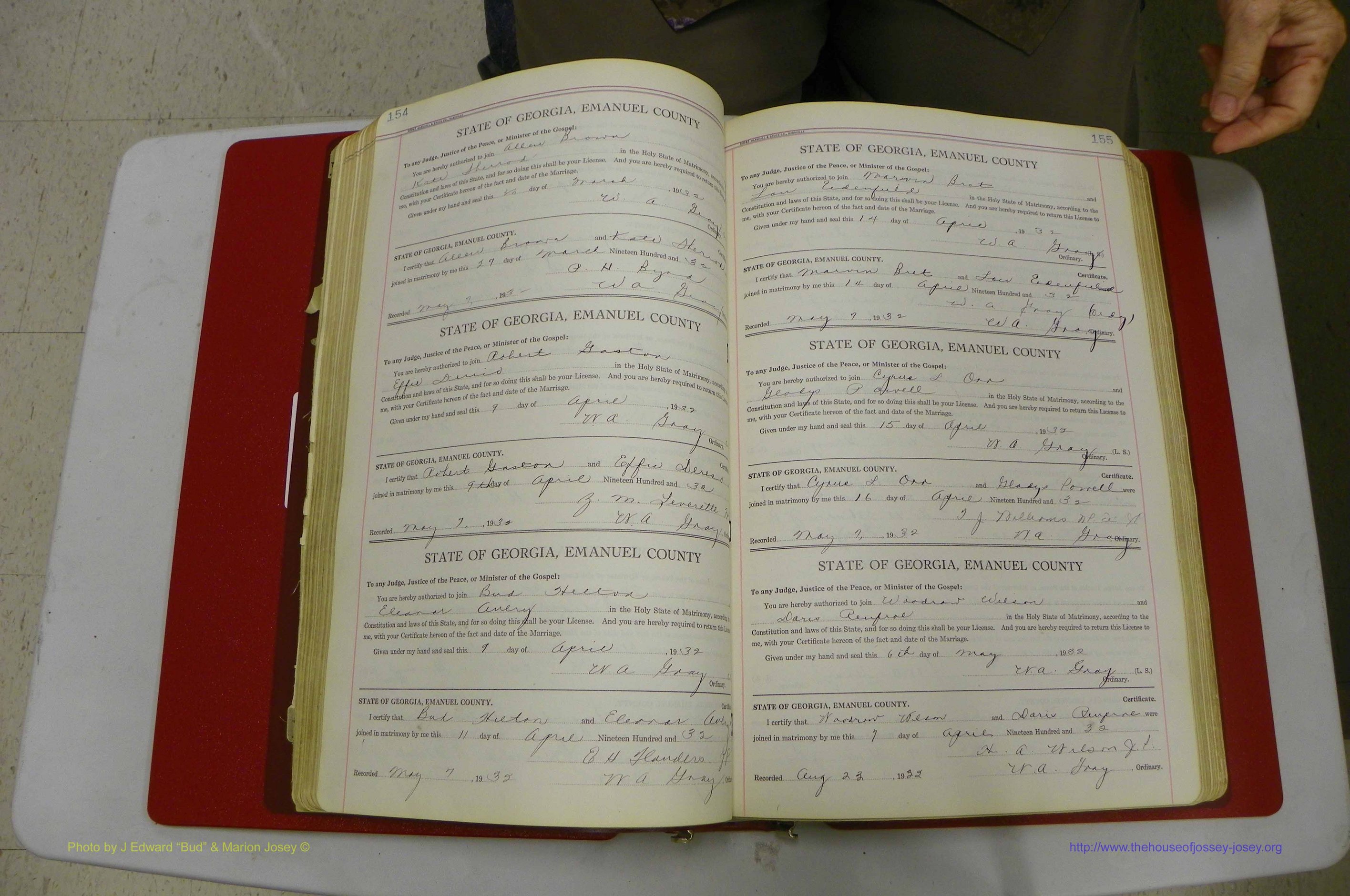 Emanuel Co, GA, Marriages Book G, 1928 - 1940, White, P 154-155.JPG