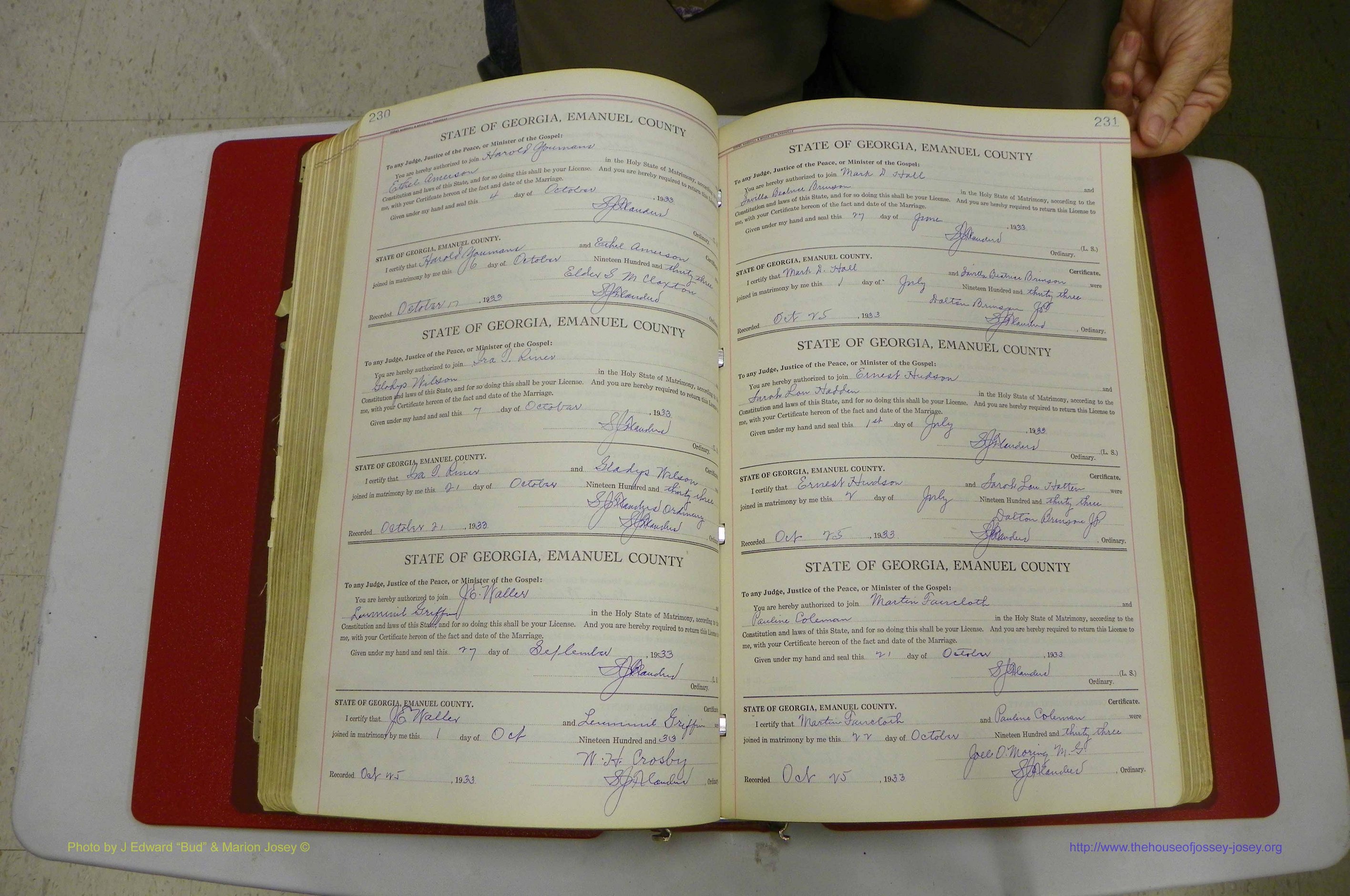 Emanuel Co, GA, Marriages Book G, 1928 - 1940, White, P 230-231.JPG