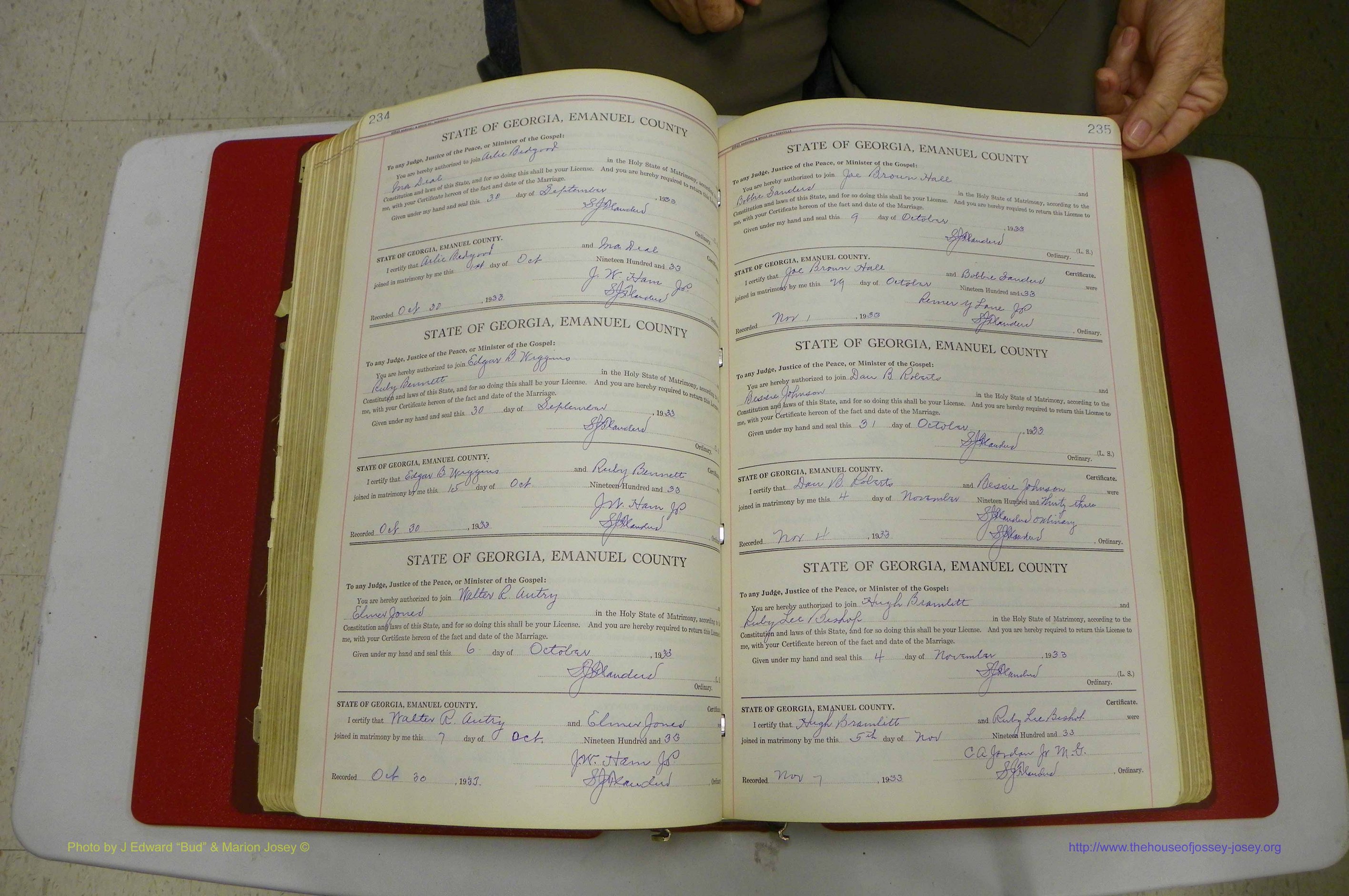 Emanuel Co, GA, Marriages Book G, 1928 - 1940, White, P 234-235.JPG