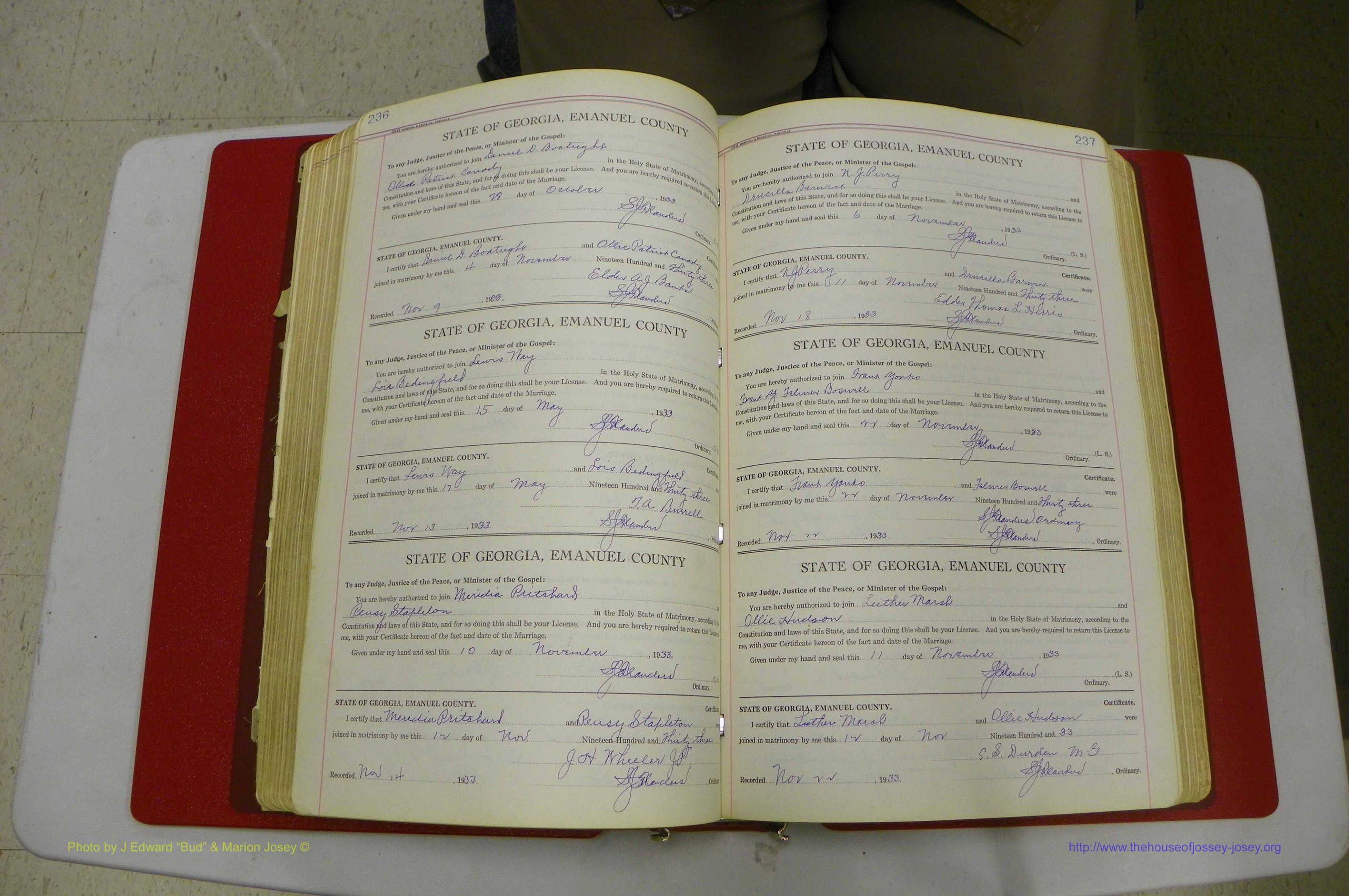 Emanuel Co, GA, Marriages Book G, 1928 - 1940, White, P 236-237.JPG