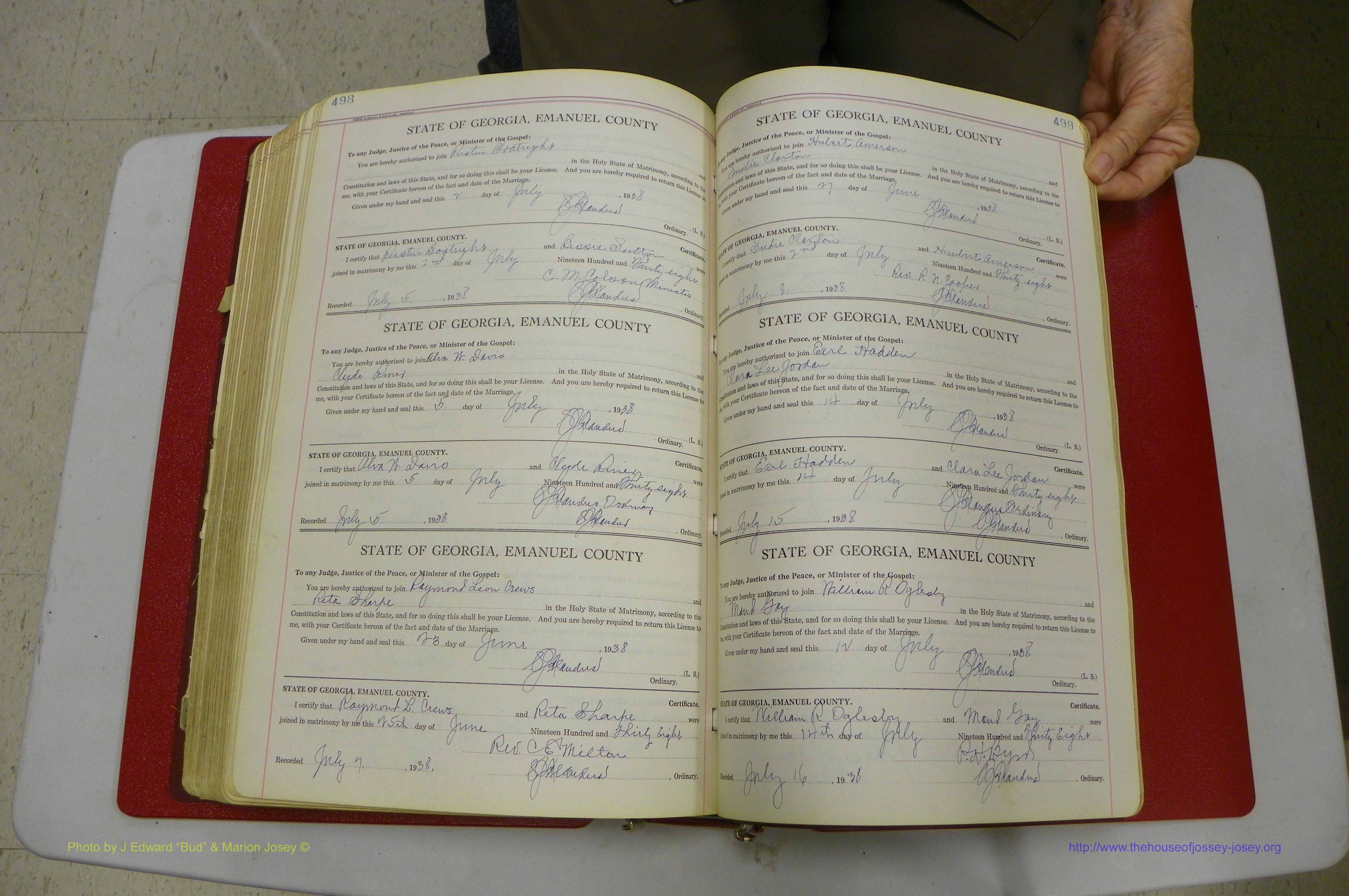Emanuel Co, GA, Marriages Book G, 1928 - 1940, White, P 498-499.JPG