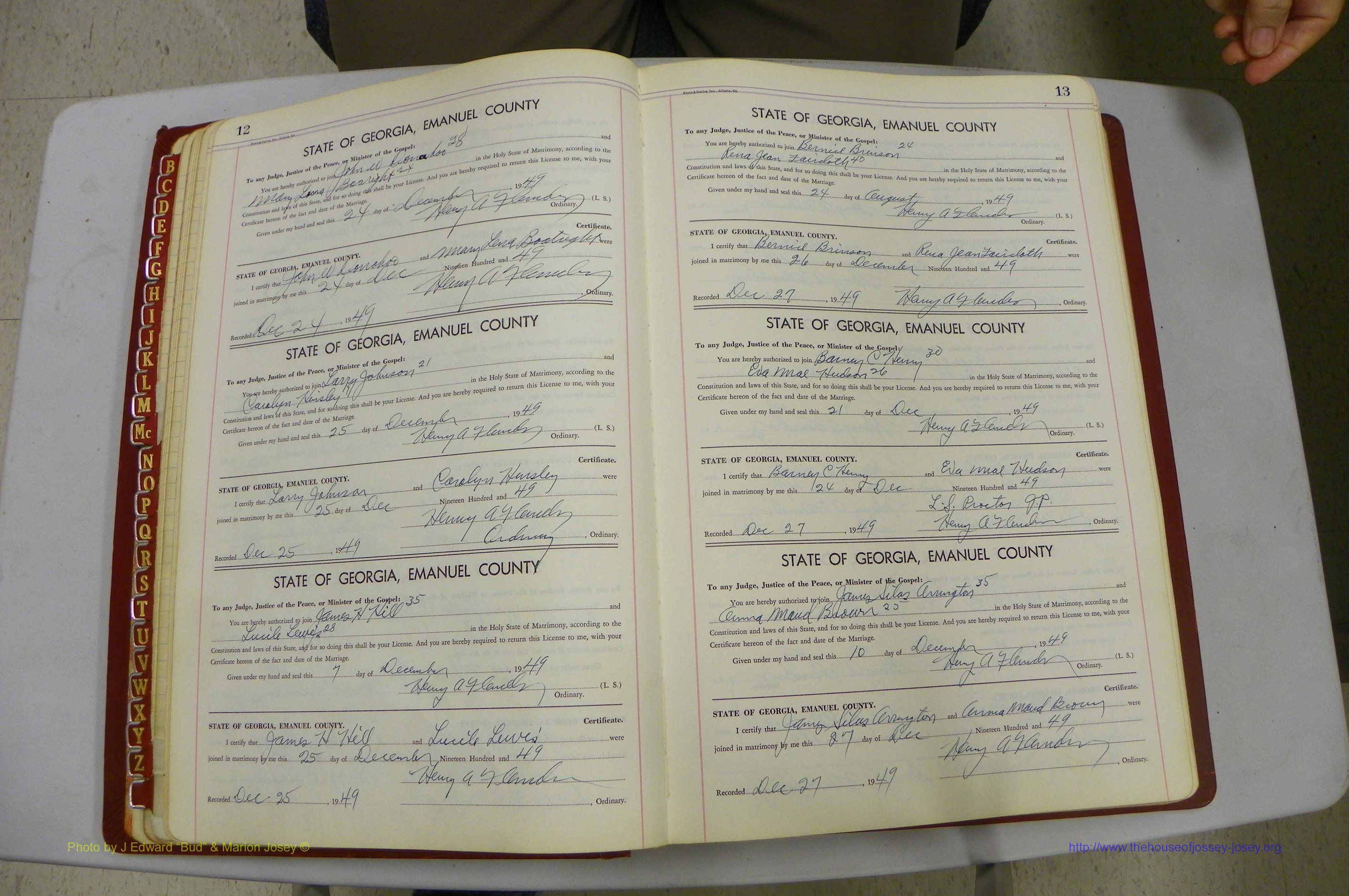 Emanuel Co, GA, Marriages Book K, 1949 - 1955, P 012-013.JPG