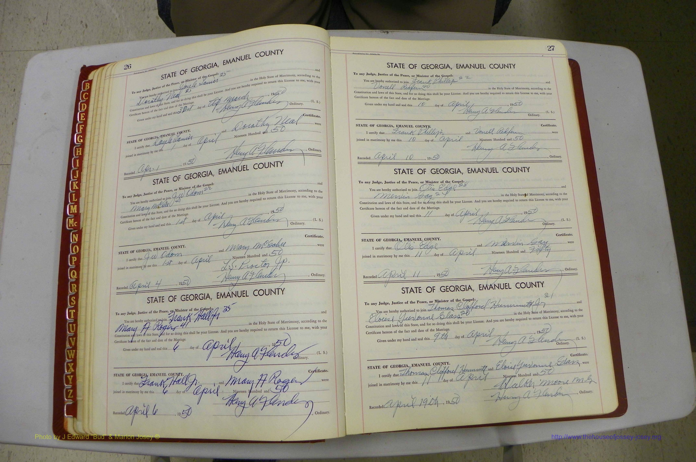 Emanuel Co, GA, Marriages Book K, 1949 - 1955, P 026-027.JPG