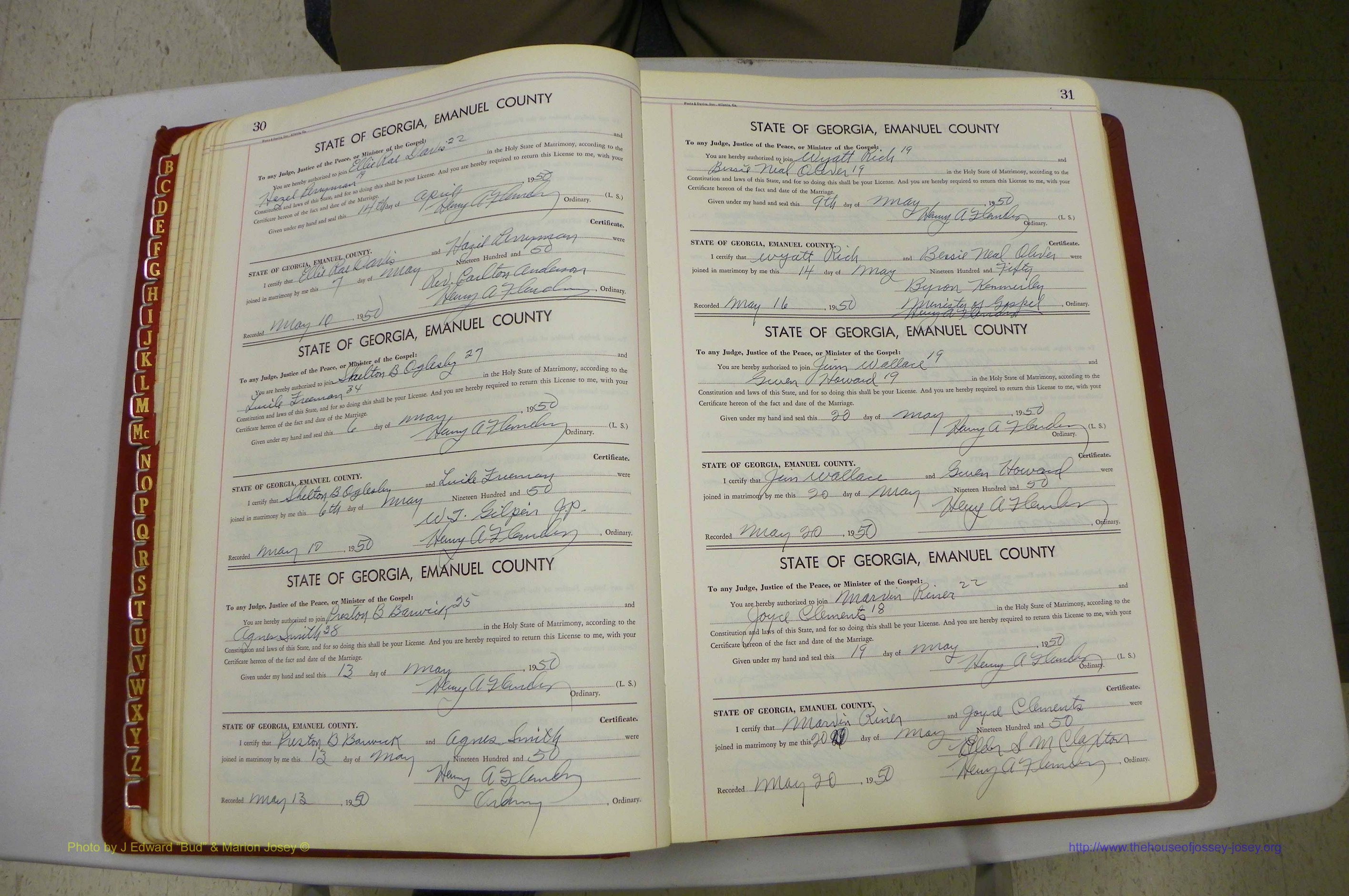 Emanuel Co, GA, Marriages Book K, 1949 - 1955, P 030-031.JPG