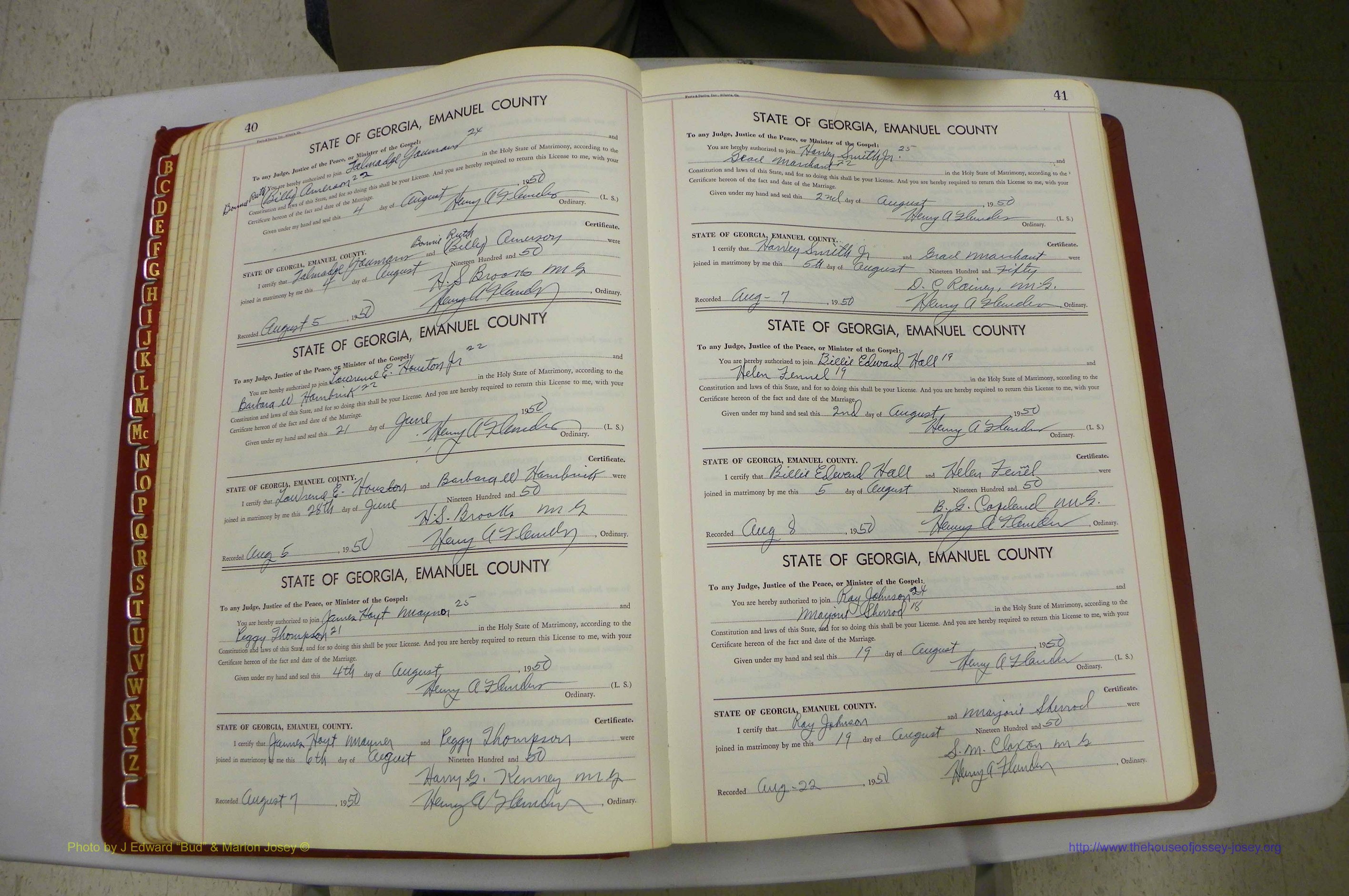 Emanuel Co, GA, Marriages Book K, 1949 - 1955, P 040-041.JPG