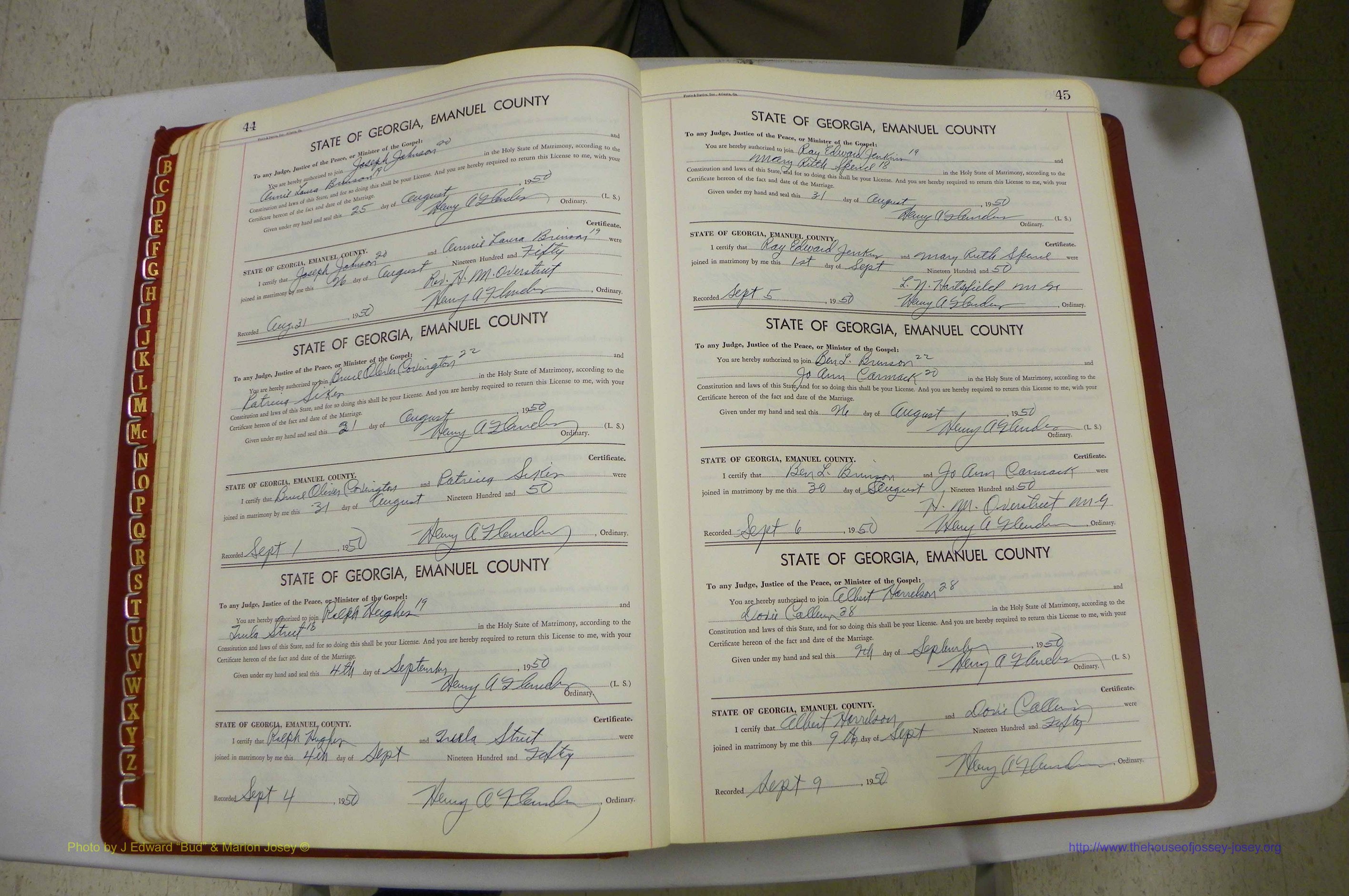 Emanuel Co, GA, Marriages Book K, 1949 - 1955, P 044-045.JPG
