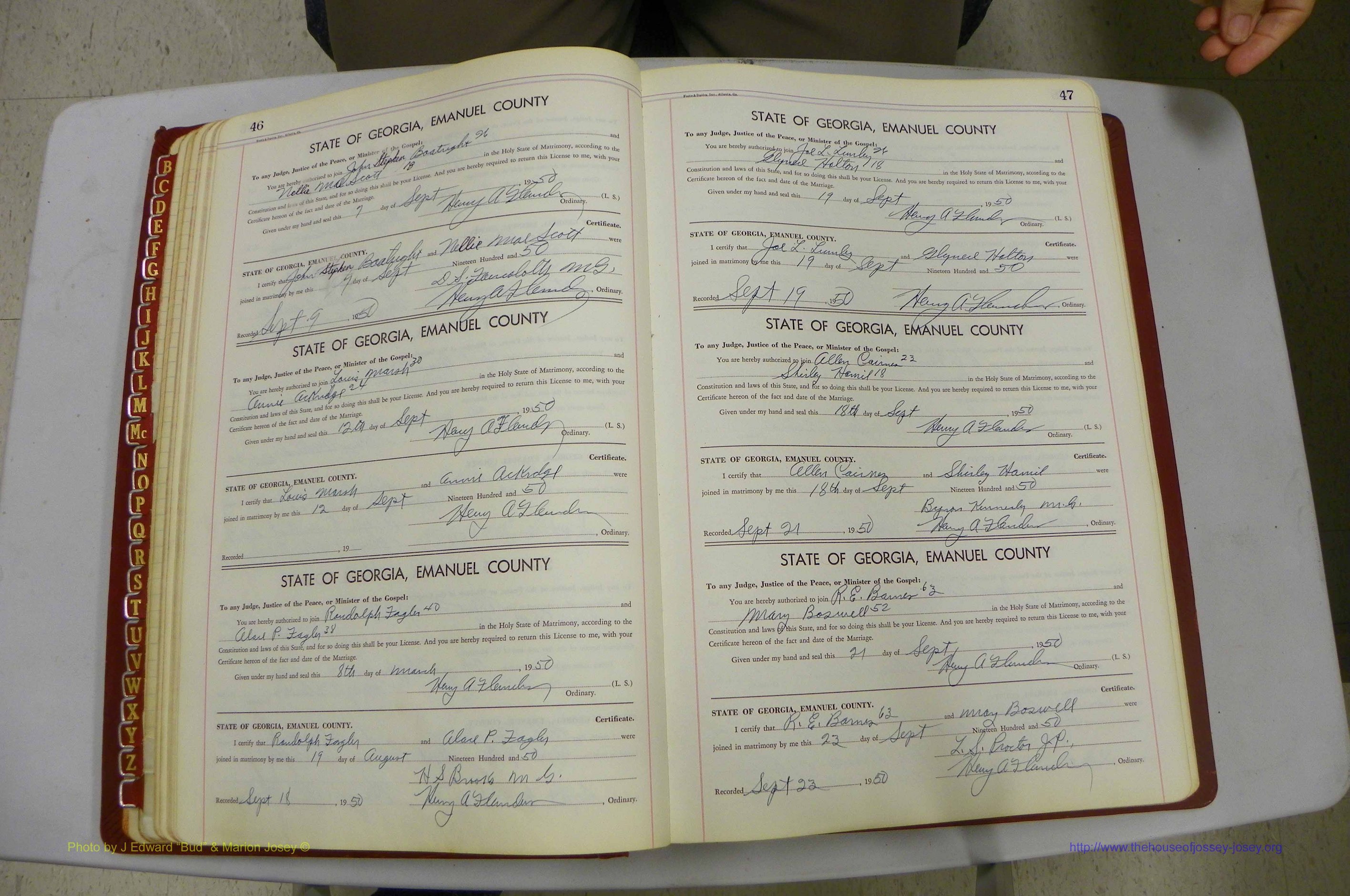 Emanuel Co, GA, Marriages Book K, 1949 - 1955, P 046-047.JPG