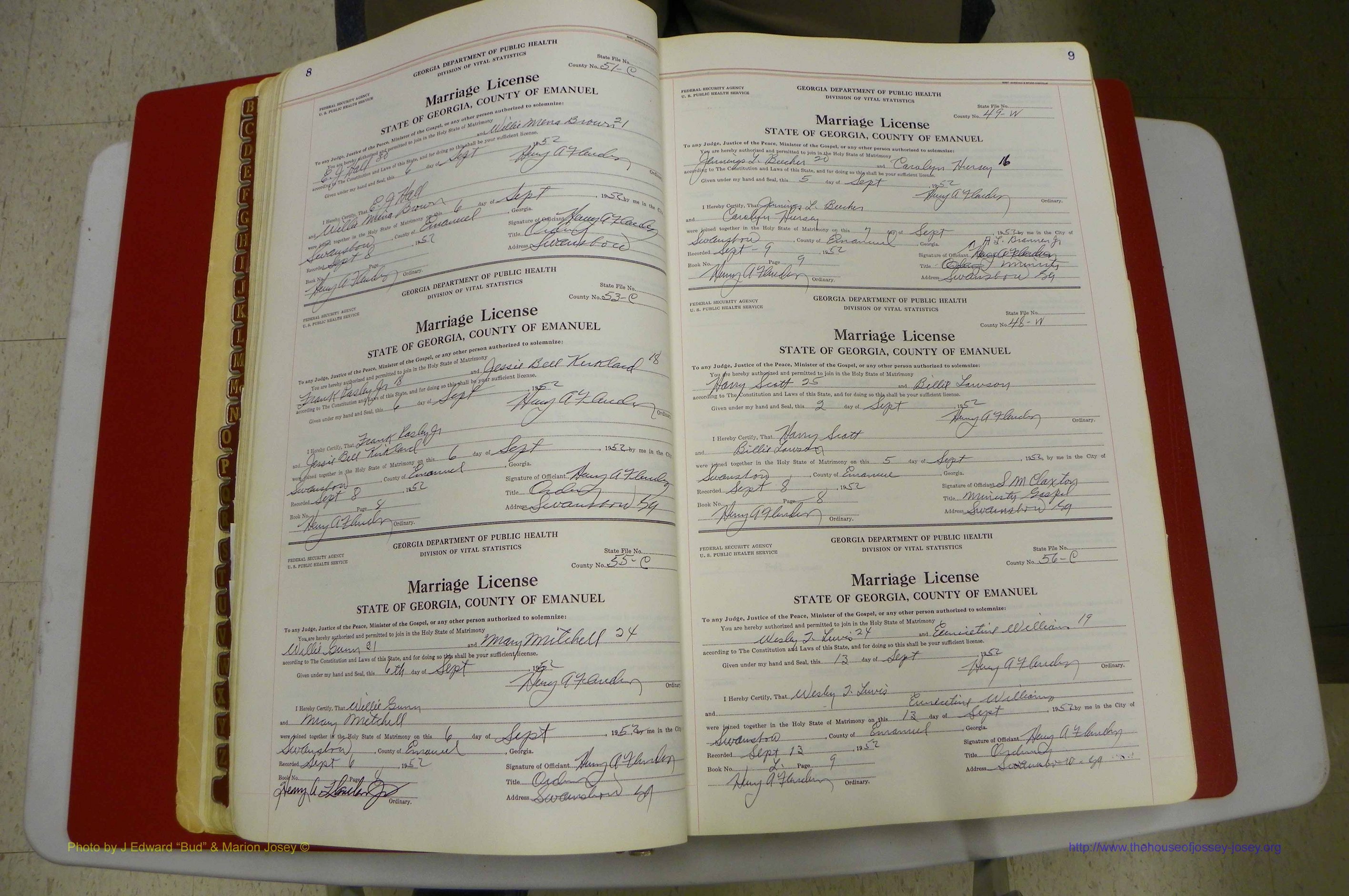 Emanuel Co, GA, Marriages Book L, 1952 - 1962, P 008-009.JPG