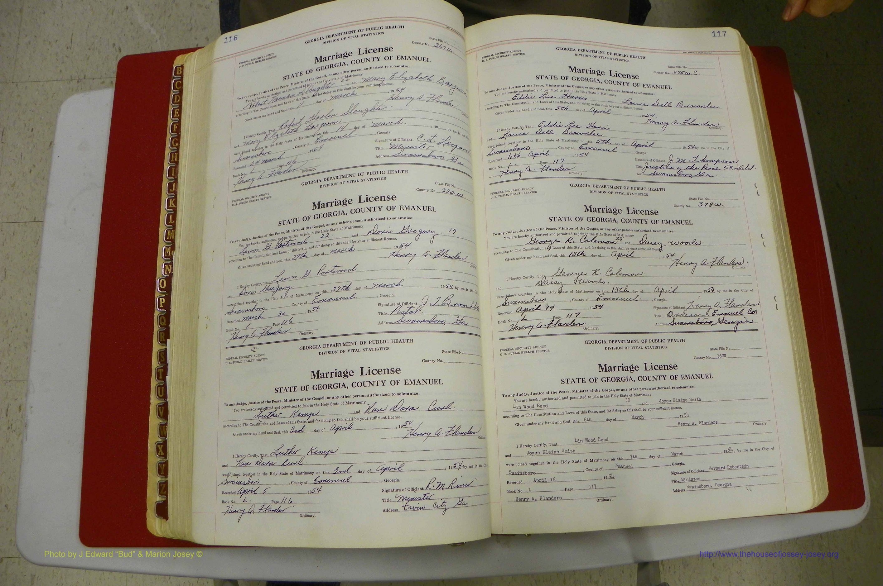 Emanuel Co, GA, Marriages Book L, 1952 - 1962, P 116-117.JPG