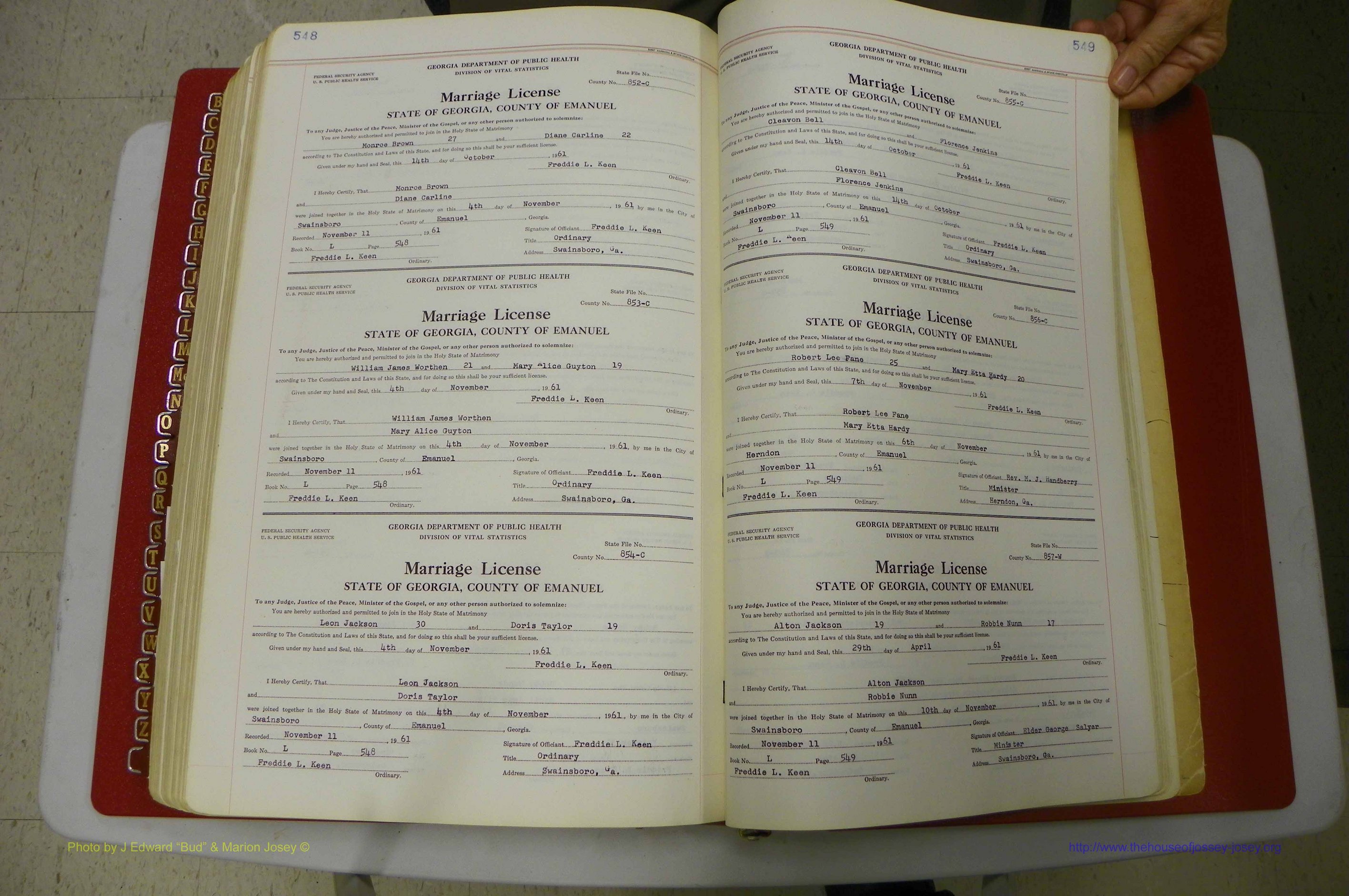 Emanuel Co, GA, Marriages Book L, 1952 - 1962, P 548-549.JPG