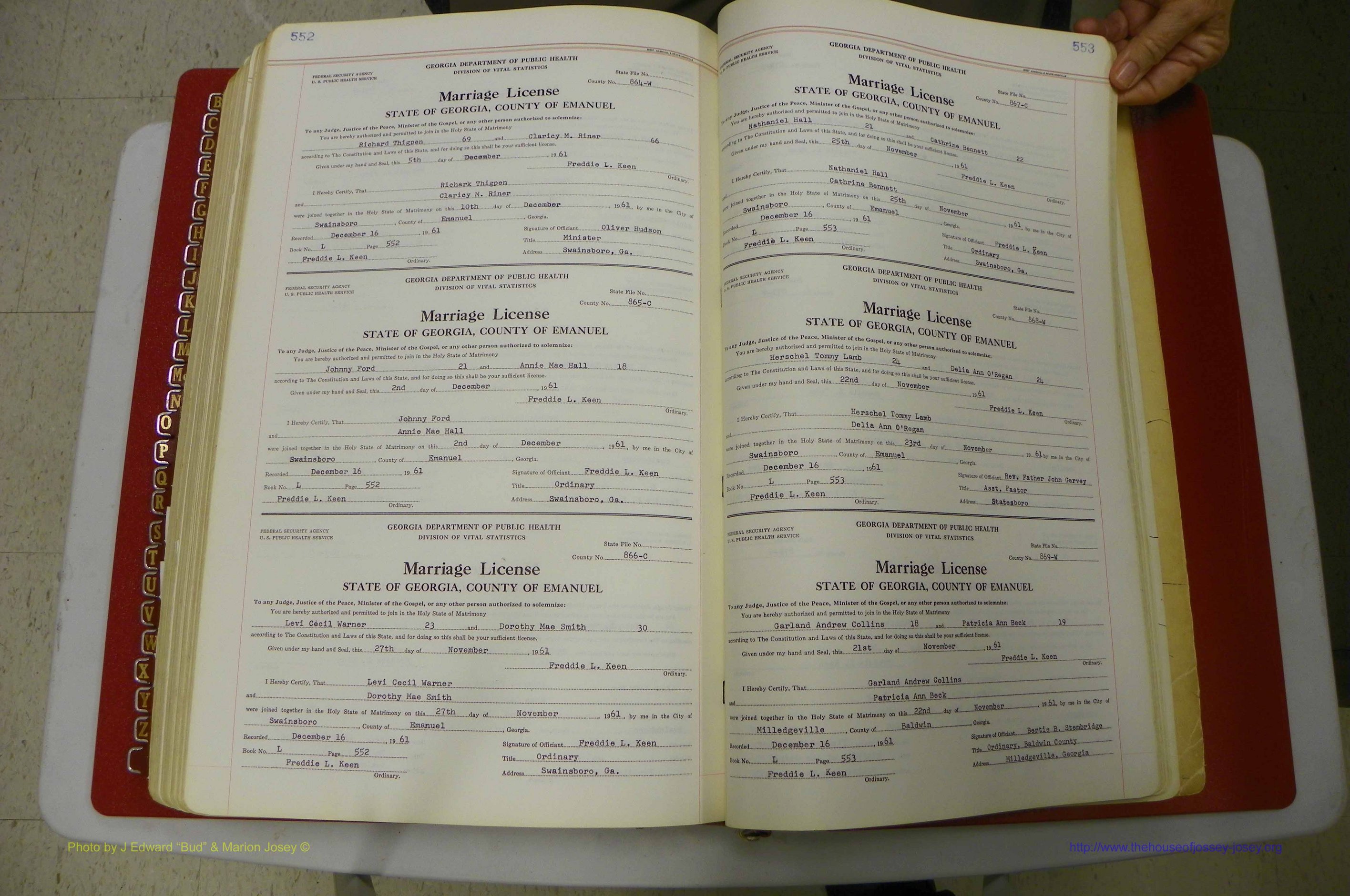 Emanuel Co, GA, Marriages Book L, 1952 - 1962, P 552-553.JPG