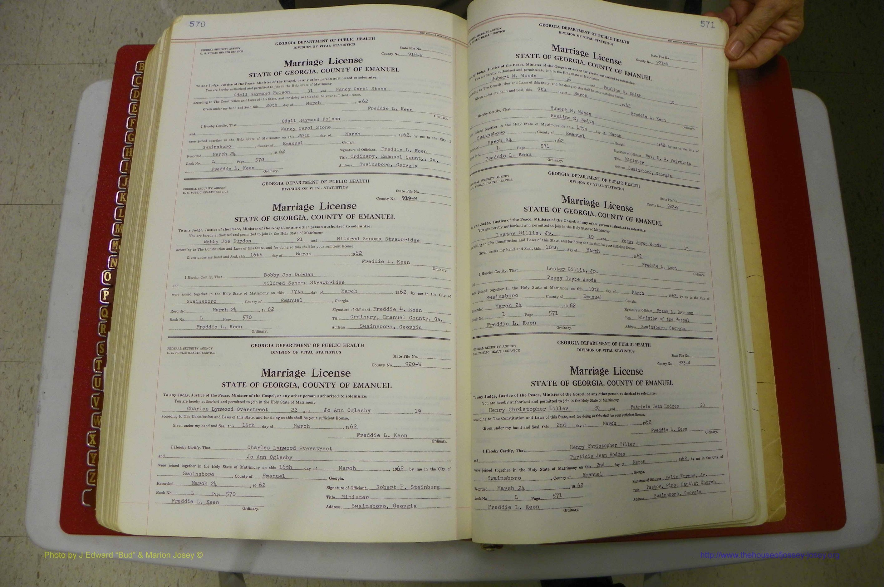 Emanuel Co, GA, Marriages Book L, 1952 - 1962, P 570-571.JPG