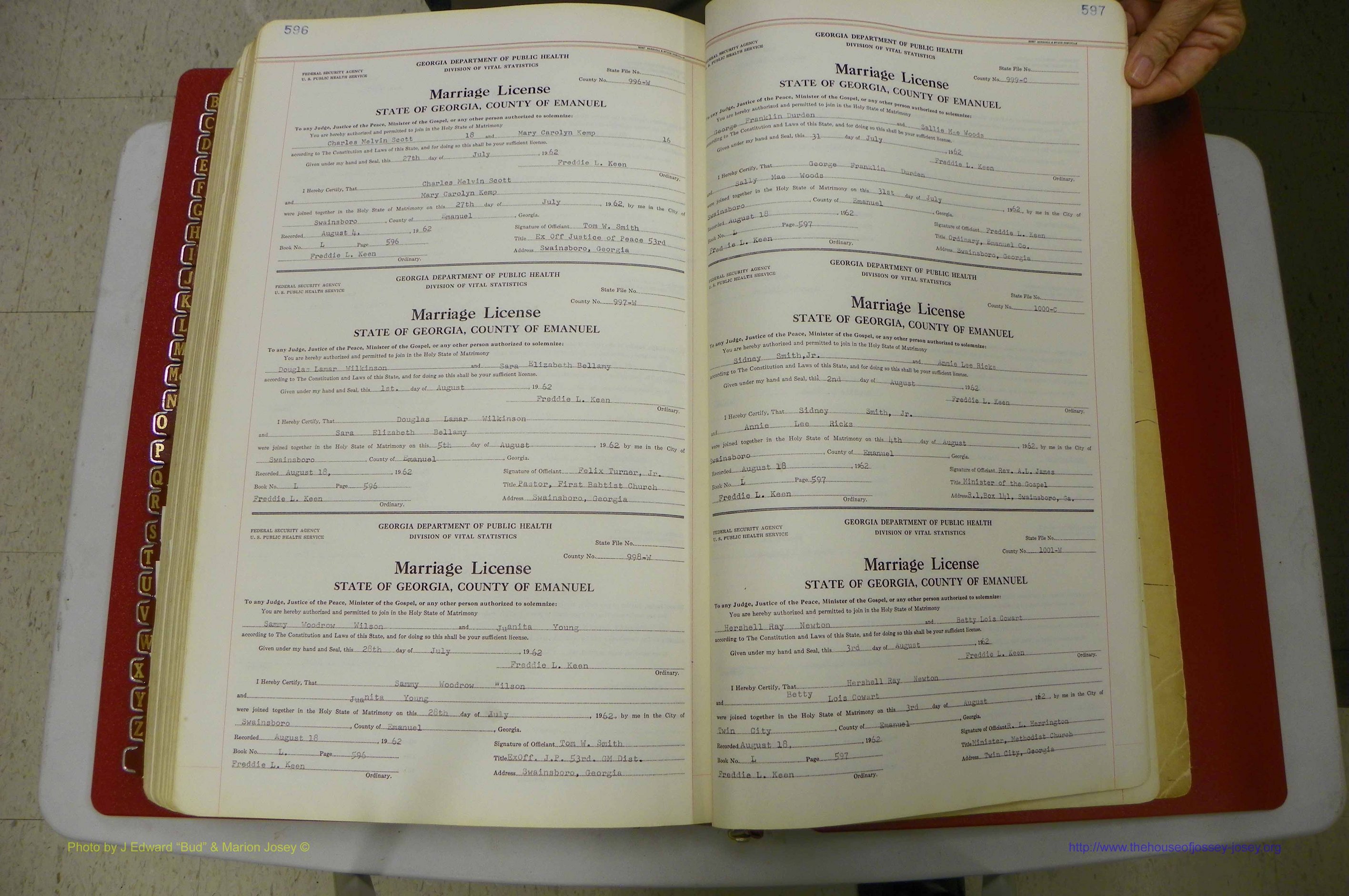 Emanuel Co, GA, Marriages Book L, 1952 - 1962, P 596-597.JPG