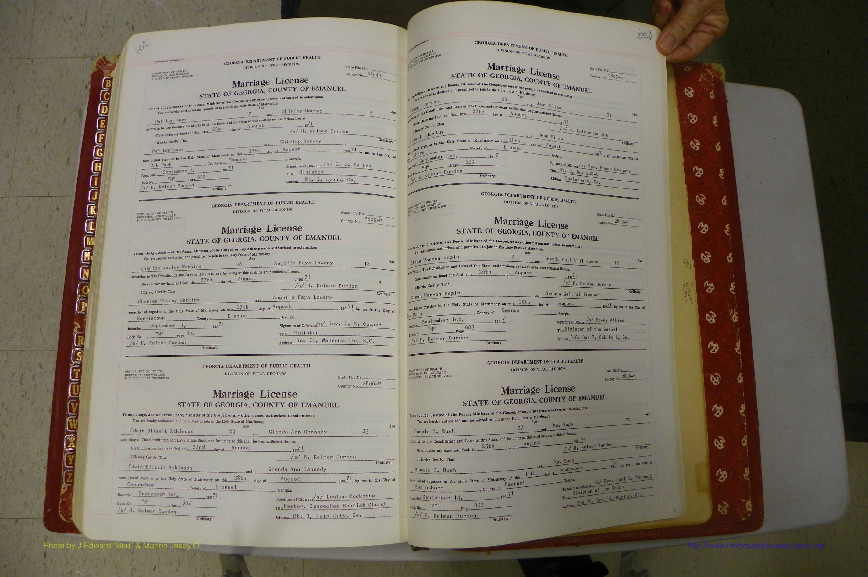 Emanuel Co, GA, Marriages Book M, 1962 - 1974, P 602-603.JPG