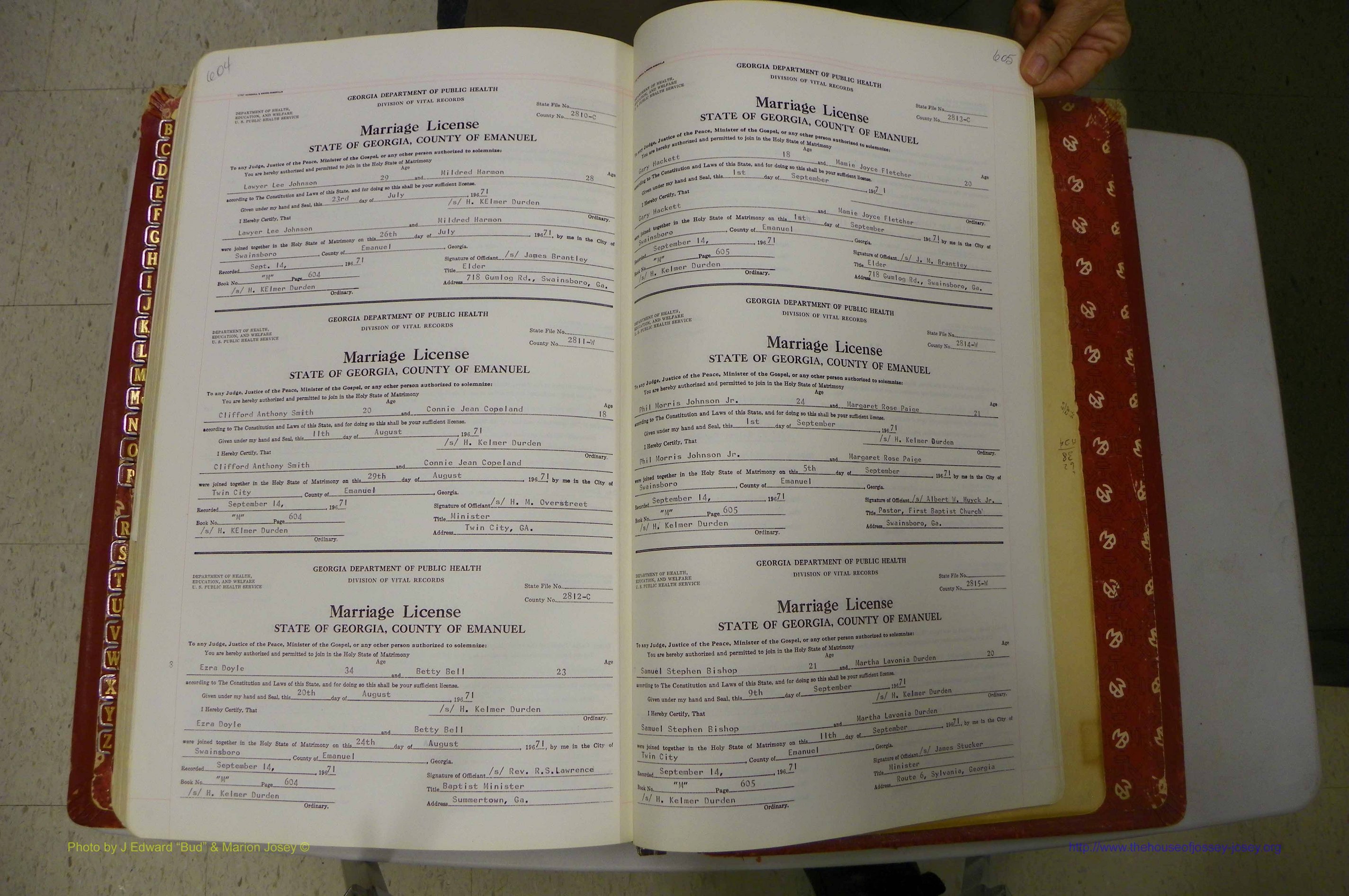 Emanuel Co, GA, Marriages Book M, 1962 - 1974, P 604-605.JPG