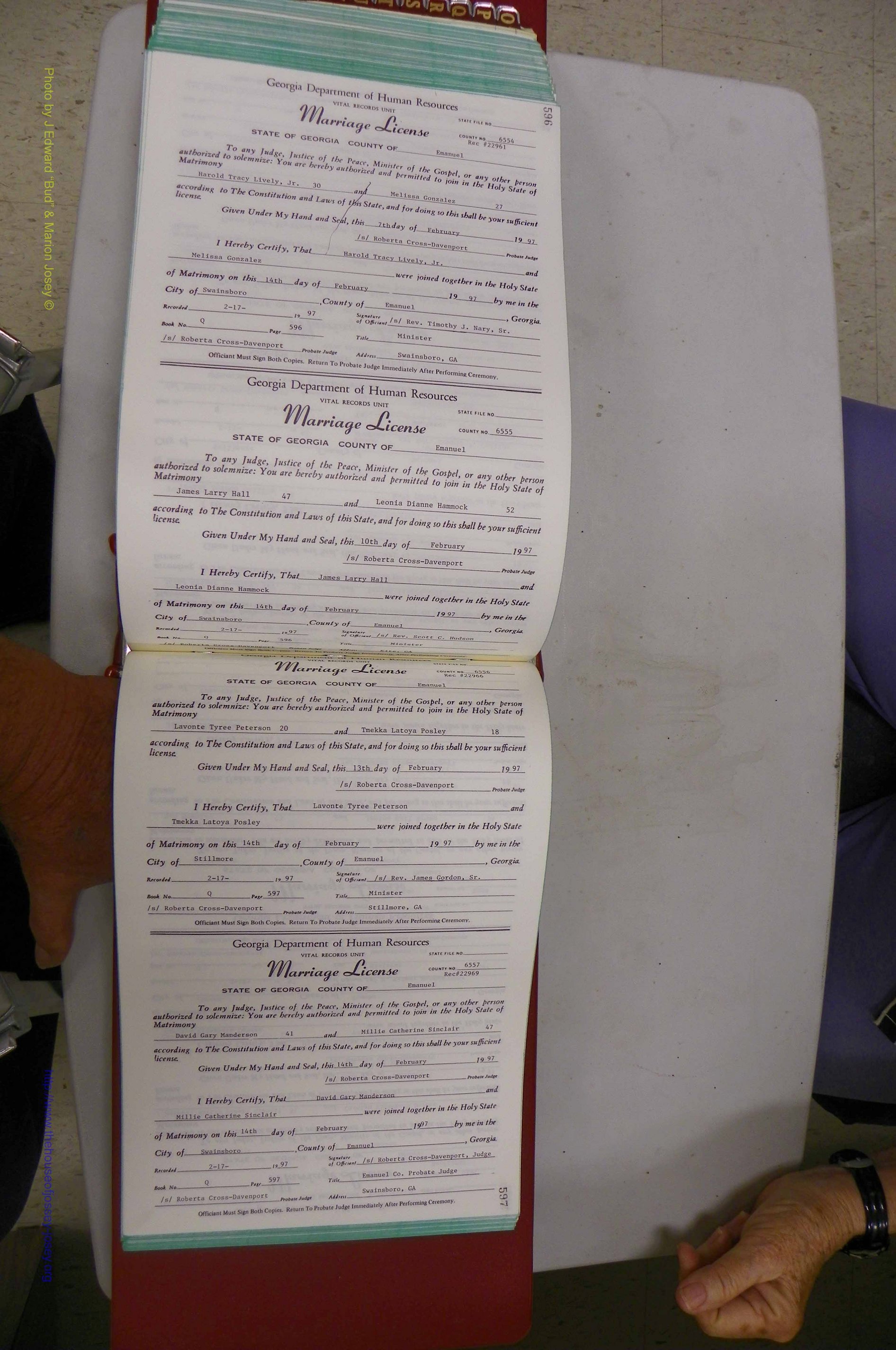 Emanuel Co, GA, Marriages Book Q, 1990 - 1998, P 596-597.JPG