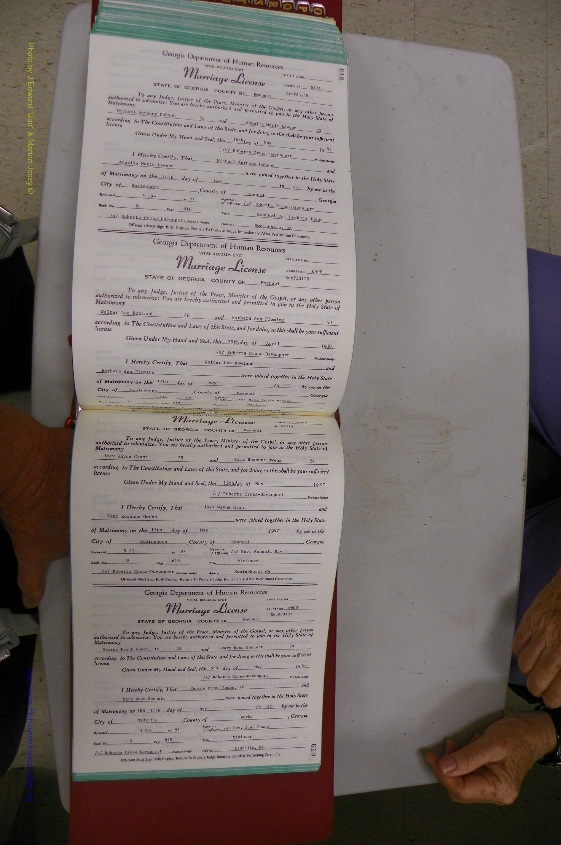 Emanuel Co, GA, Marriages Book Q, 1990 - 1998, P 618-619.JPG
