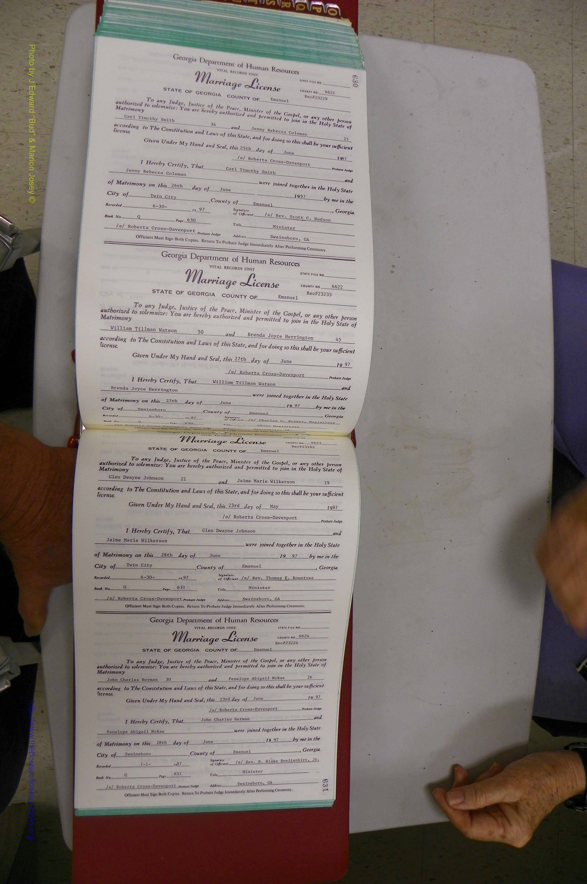 Emanuel Co, GA, Marriages Book Q, 1990 - 1998, P 630-631.JPG