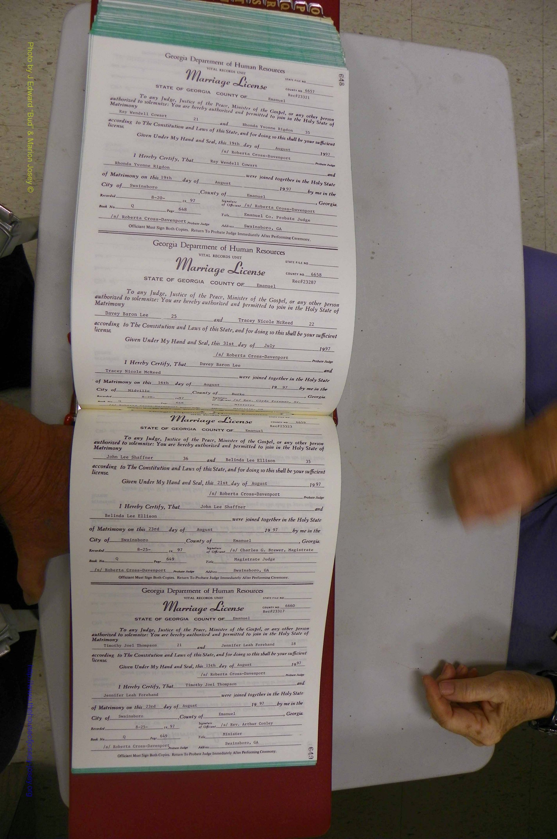 Emanuel Co, GA, Marriages Book Q, 1990 - 1998, P 648-649.JPG
