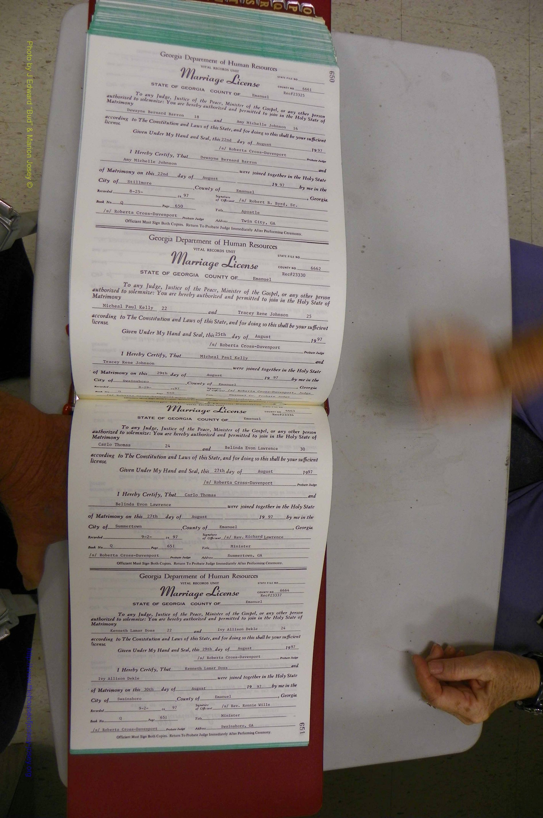 Emanuel Co, GA, Marriages Book Q, 1990 - 1998, P 650-651.JPG
