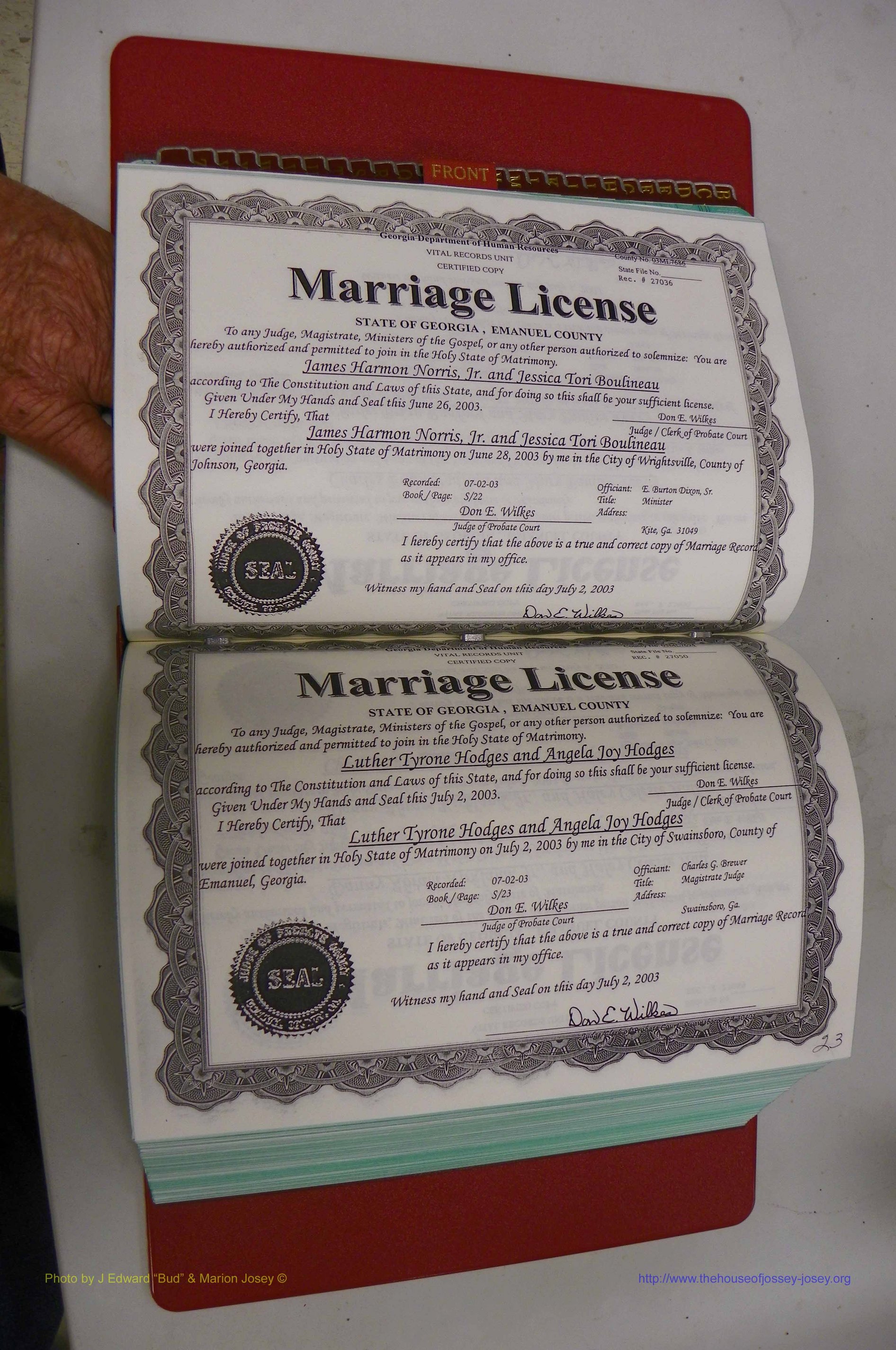 Emanuel Co, GA, Marriages Book S, 2003 - 2006, P 022-023.JPG