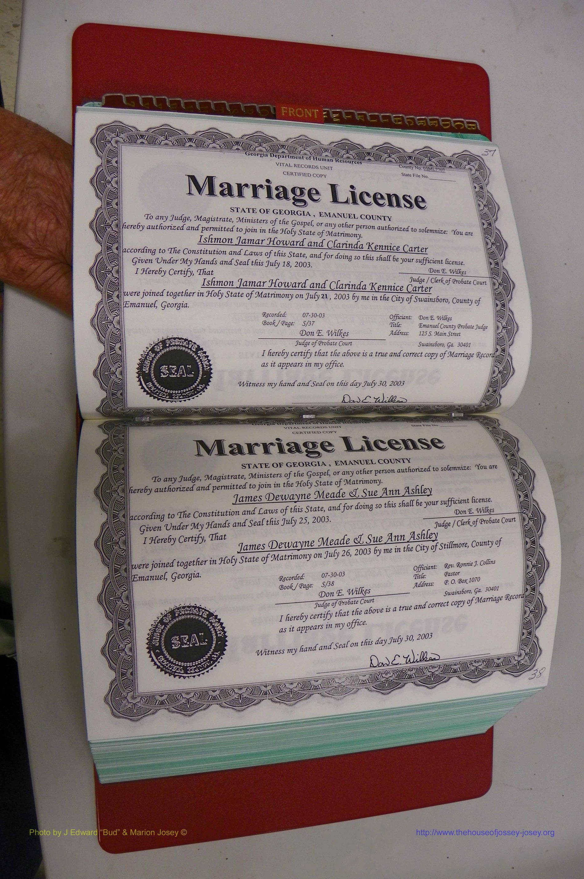 Emanuel Co, GA, Marriages Book S, 2003 - 2006, P 037-038.JPG