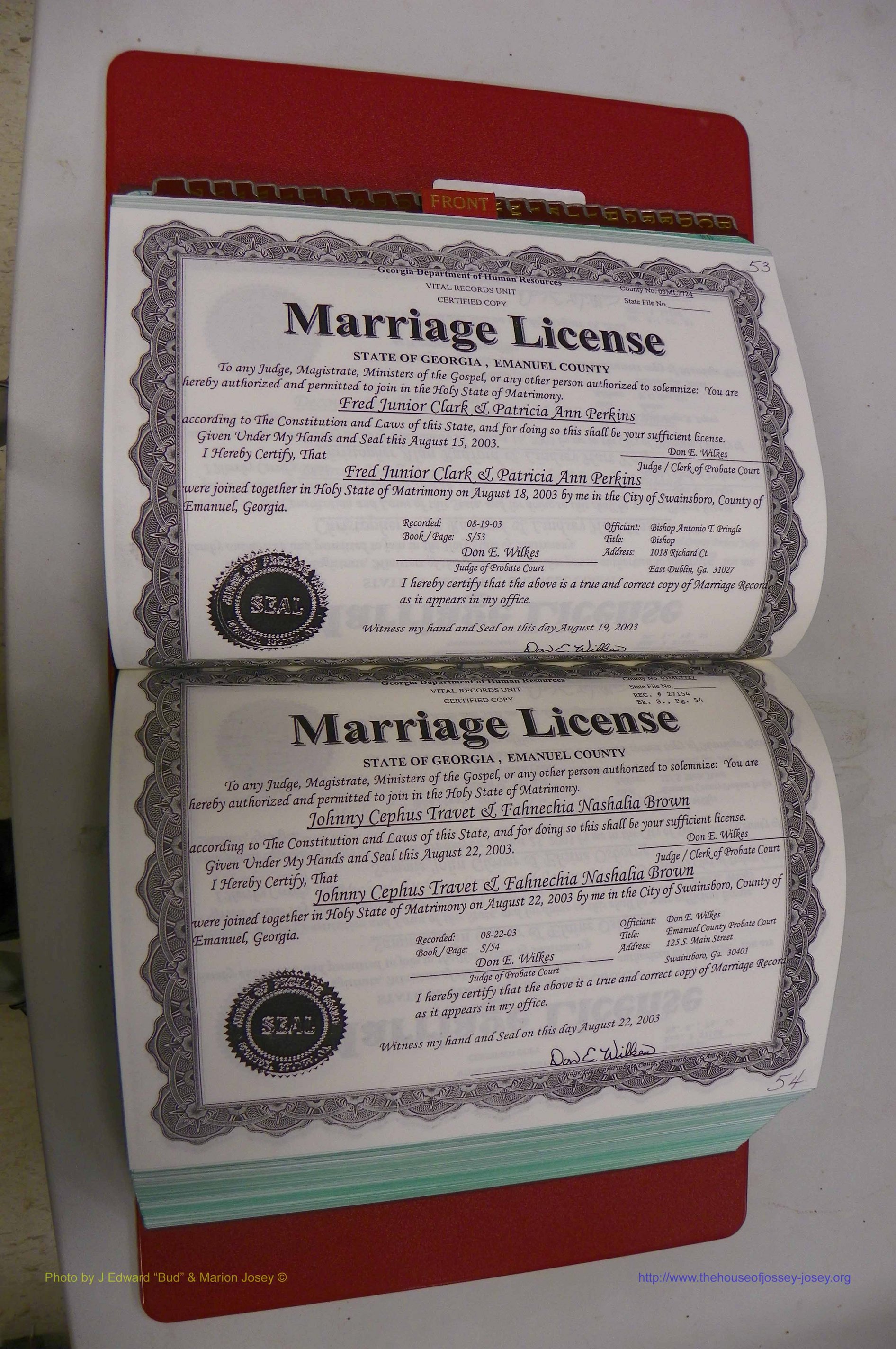 Emanuel Co, GA, Marriages Book S, 2003 - 2006, P 053-054.JPG