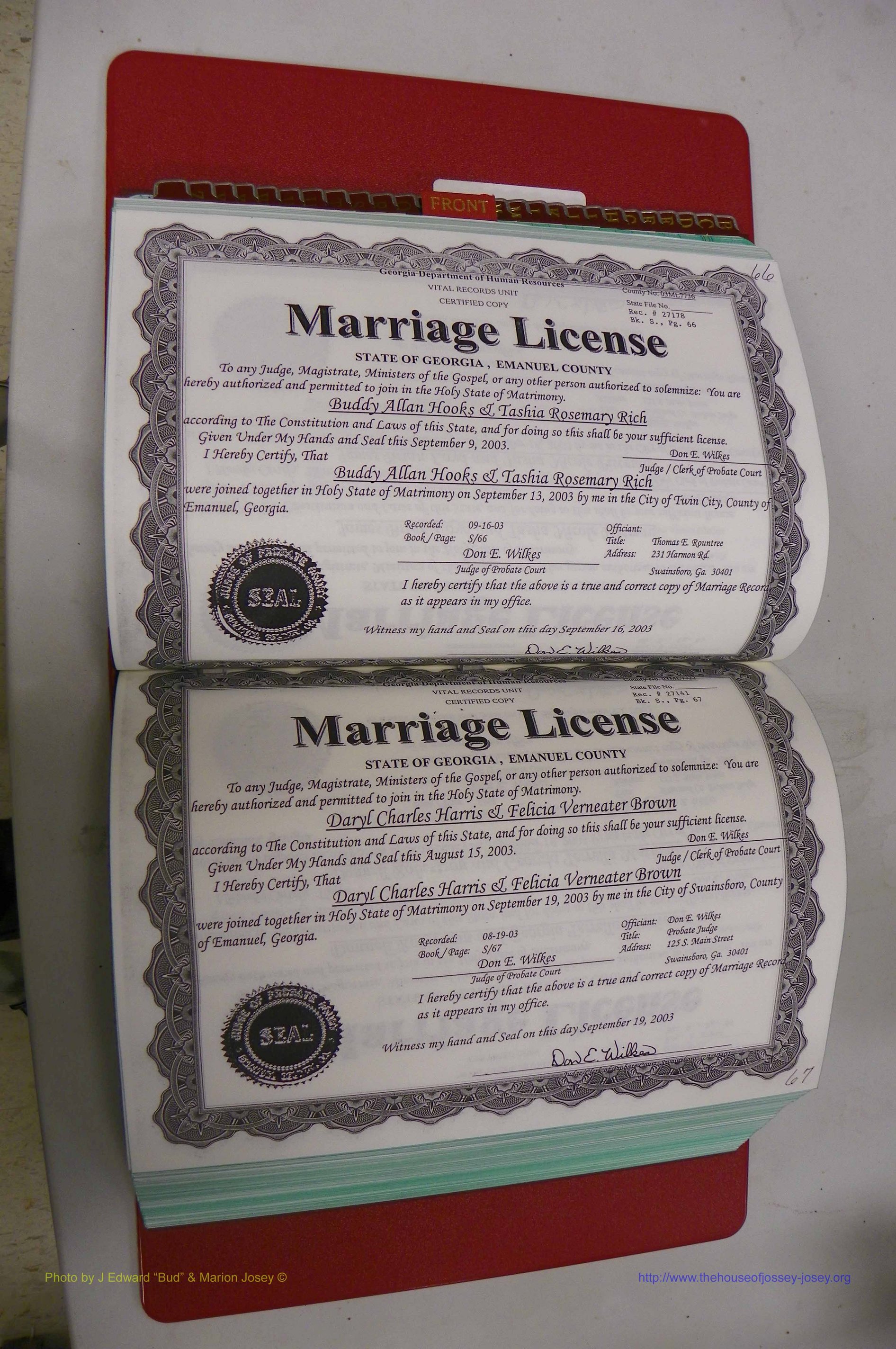 Emanuel Co, GA, Marriages Book S, 2003 - 2006, P 066-067.JPG