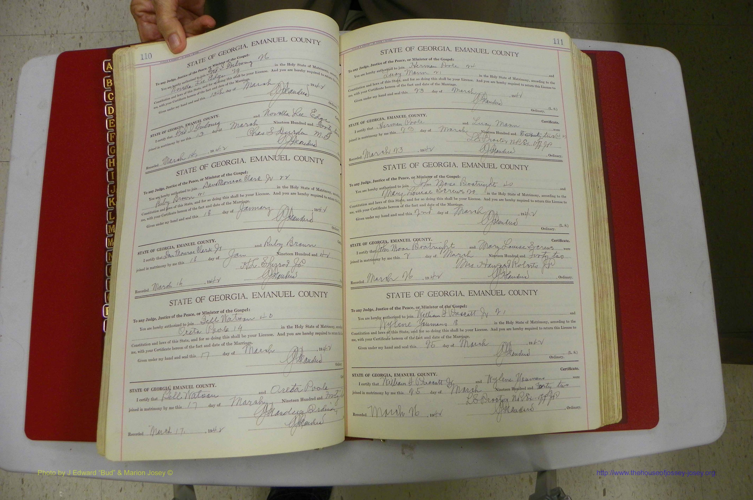 Emanuel Co, Ga, Marriages Book I, 1940 - 1949, White, P 110-111.JPG