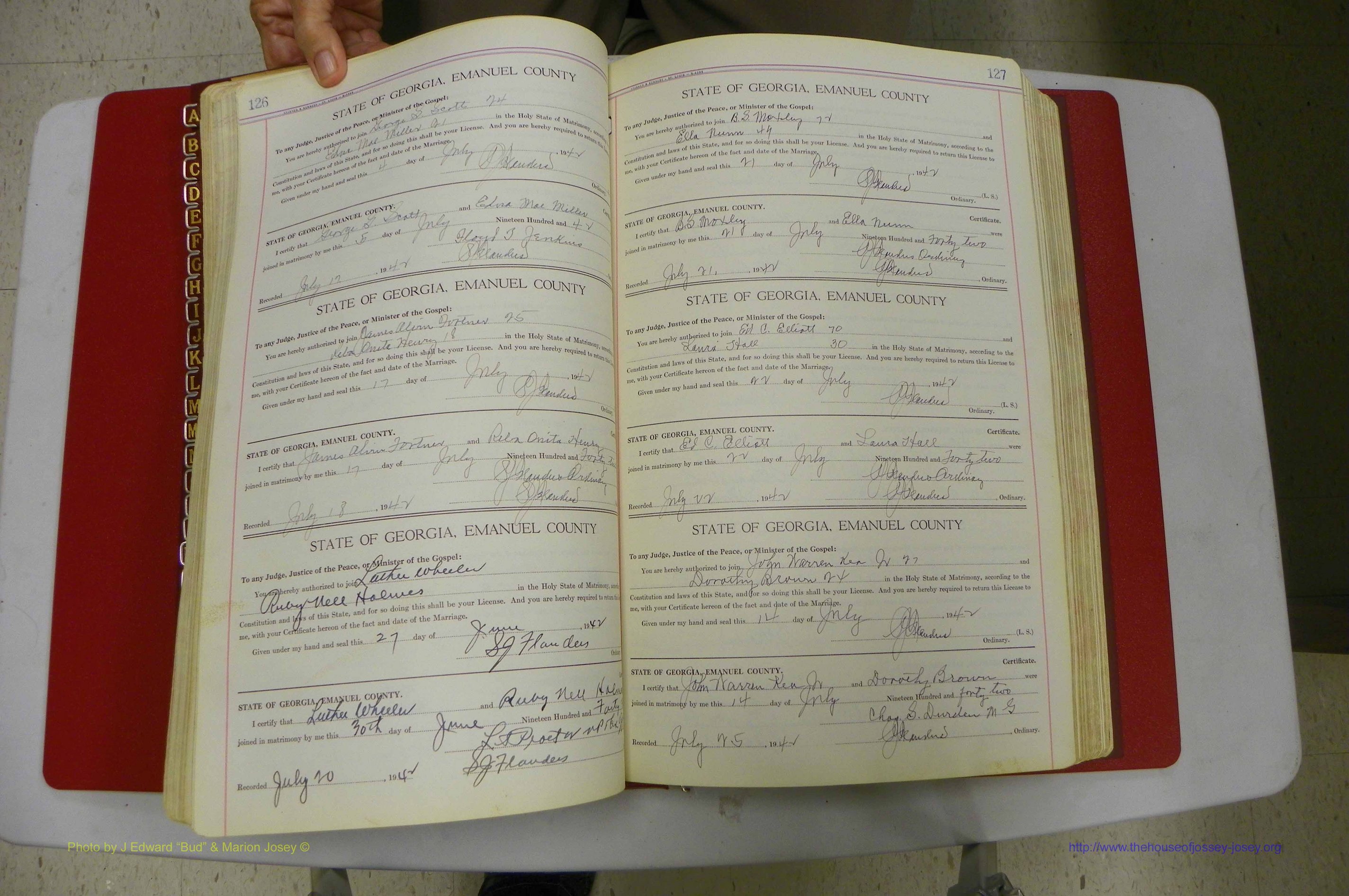 Emanuel Co, Ga, Marriages Book I, 1940 - 1949, White, P 126-127.JPG