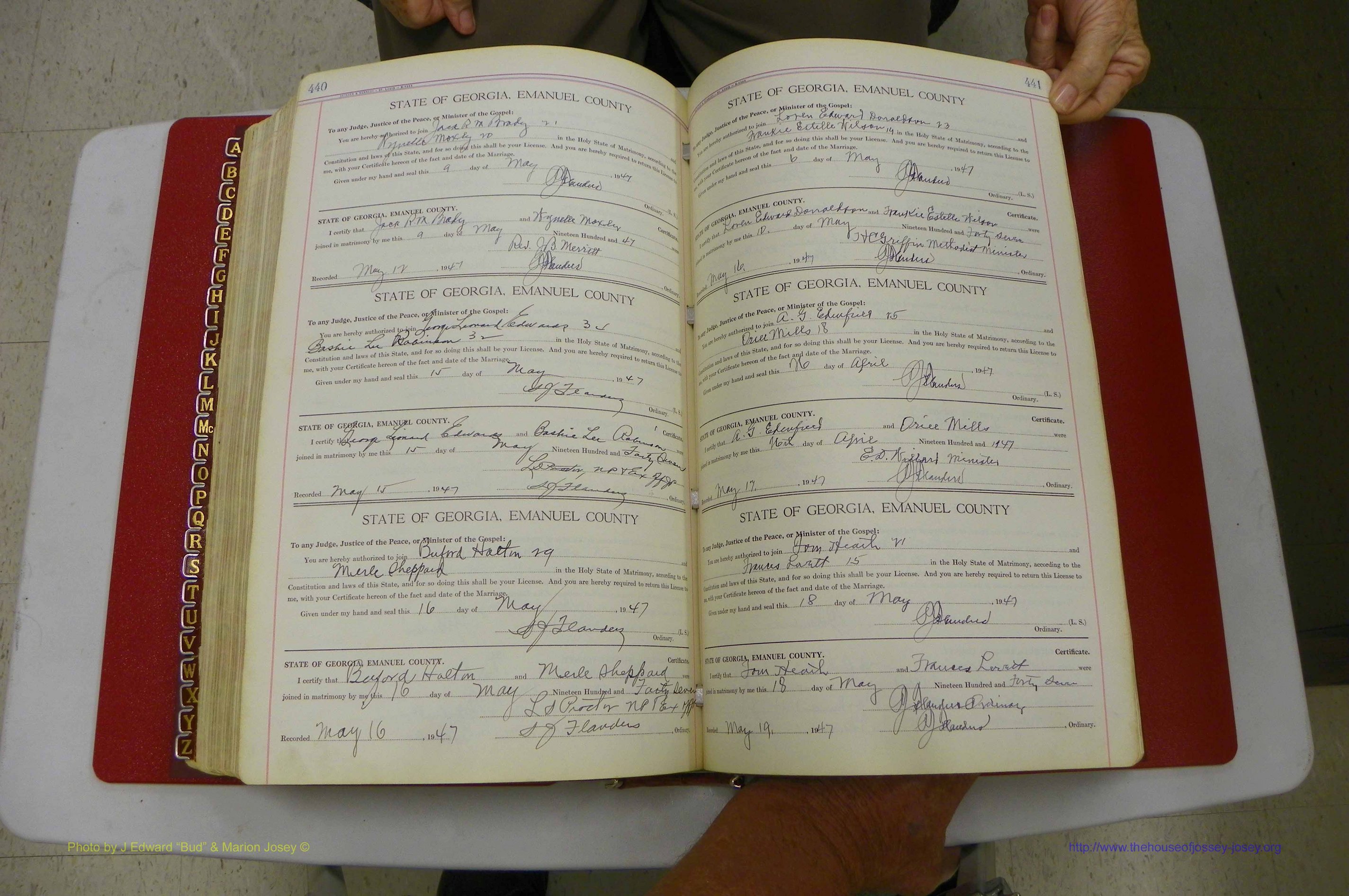 Emanuel Co, Ga, Marriages Book I, 1940 - 1949, White, P 440-441.JPG