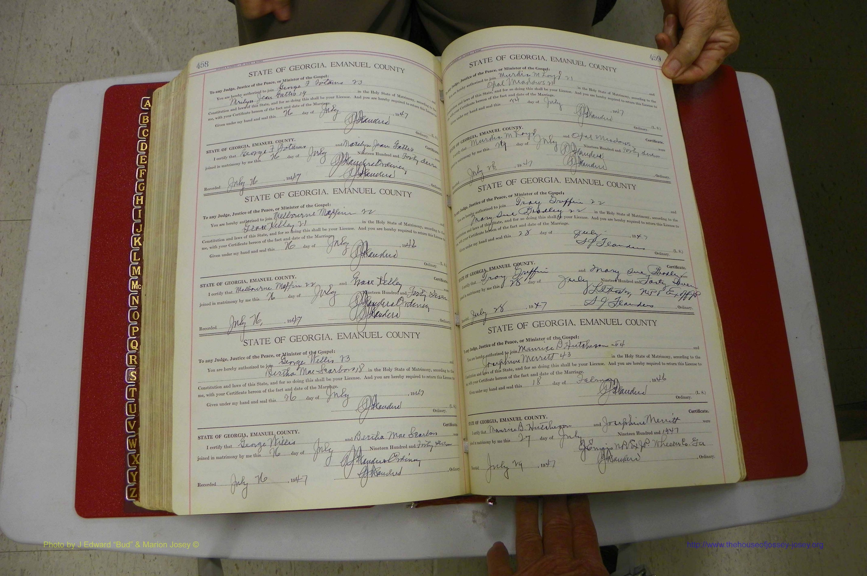 Emanuel Co, Ga, Marriages Book I, 1940 - 1949, White, P 458-459.JPG
