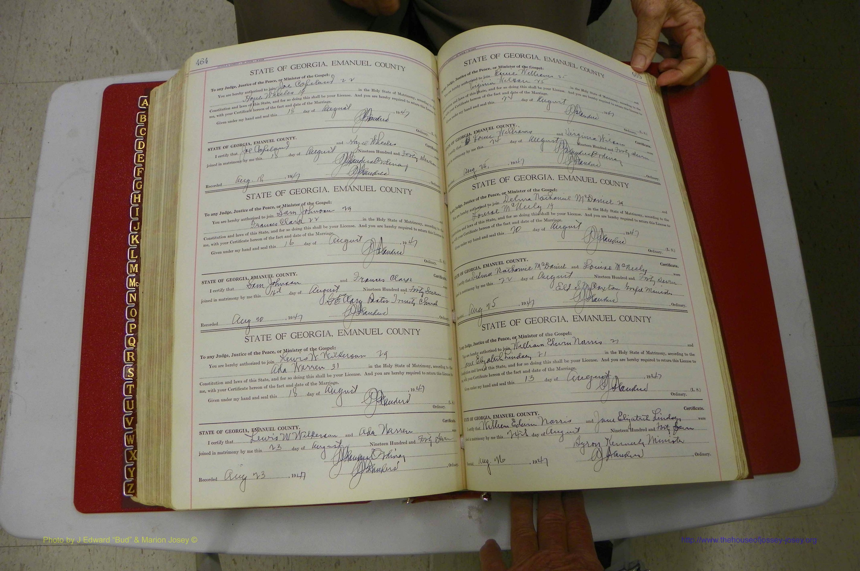 Emanuel Co, Ga, Marriages Book I, 1940 - 1949, White, P 464-465.JPG