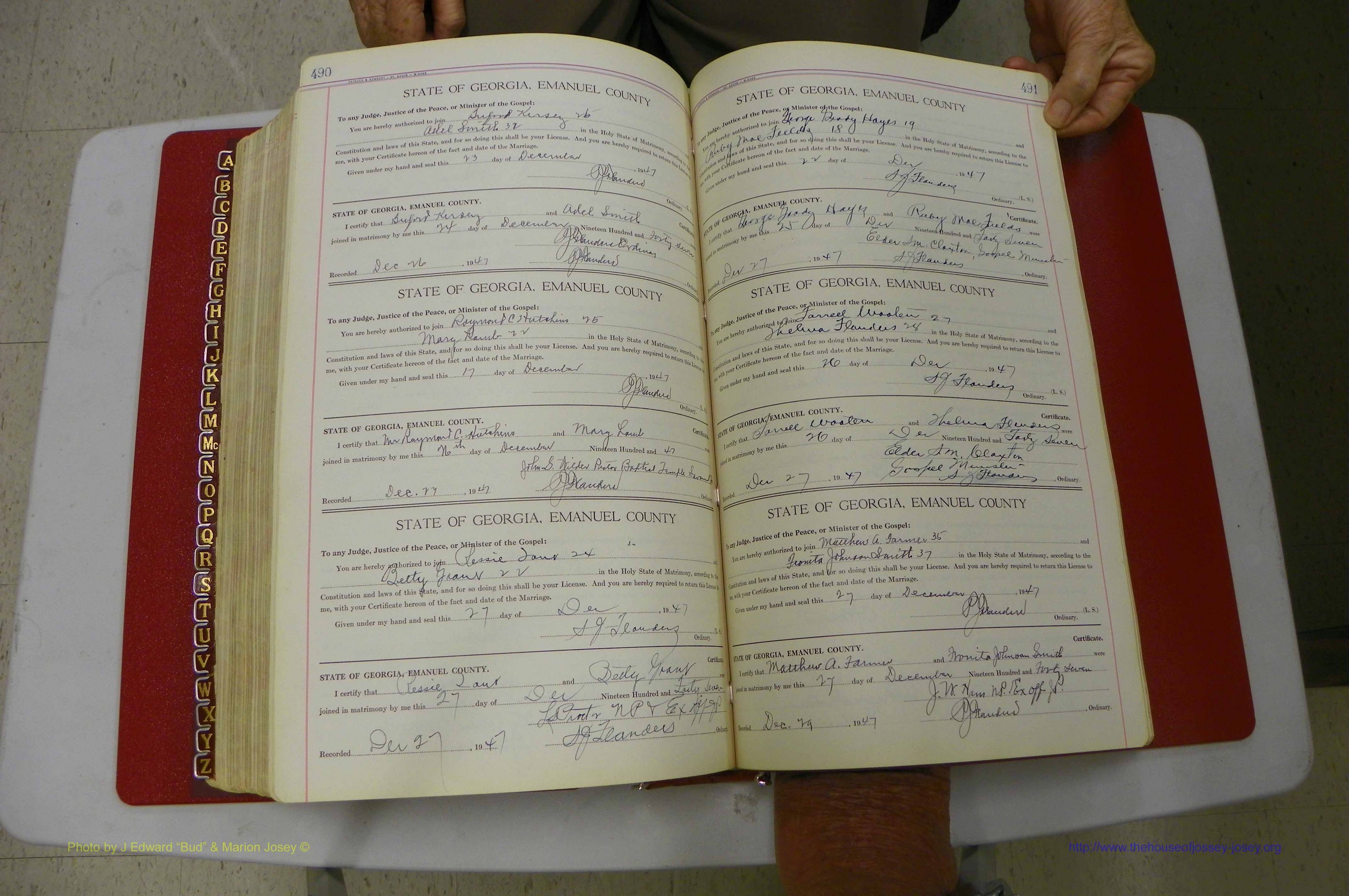 Emanuel Co, Ga, Marriages Book I, 1940 - 1949, White, P 490-491.JPG