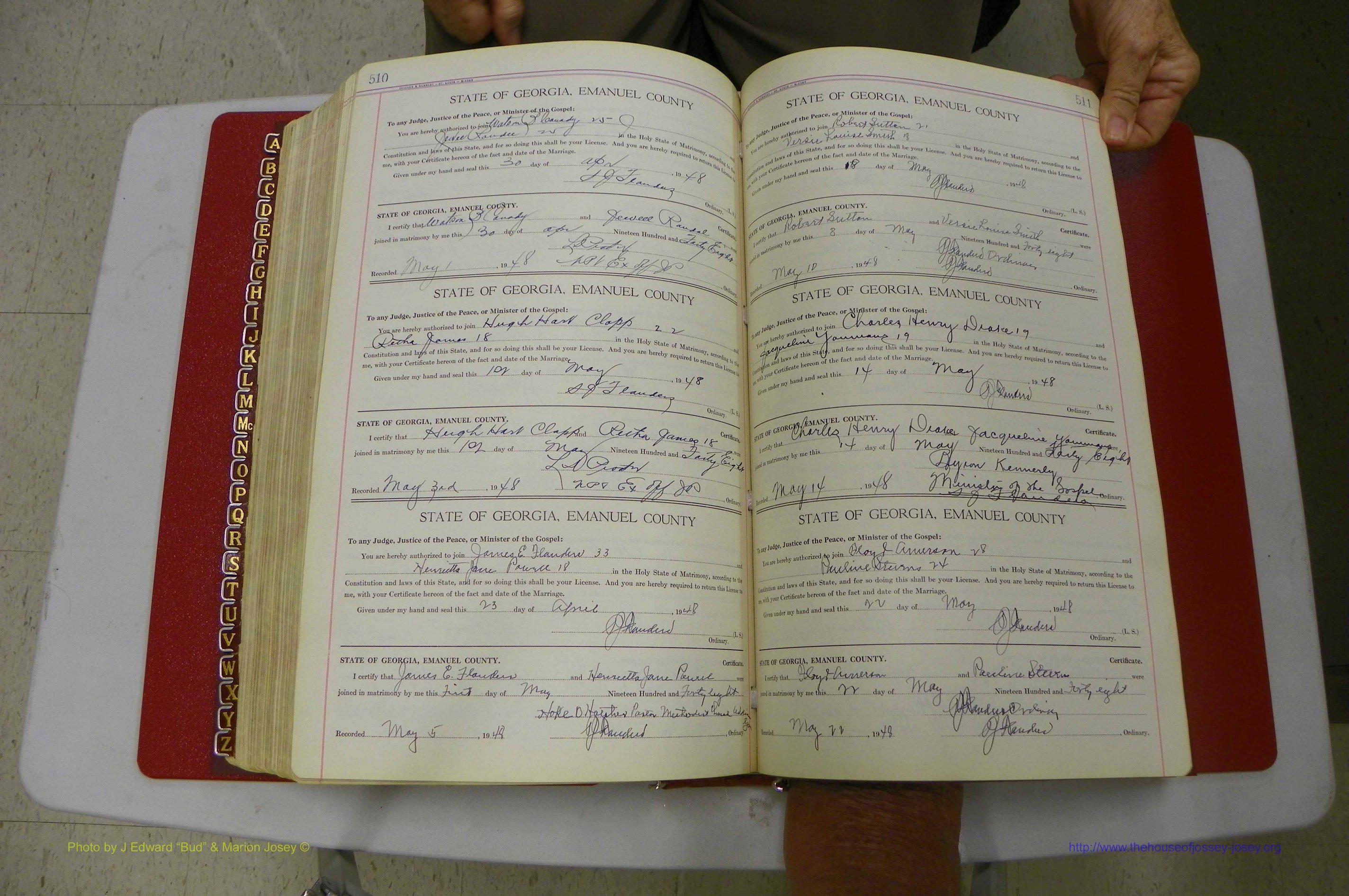 Emanuel Co, Ga, Marriages Book I, 1940 - 1949, White, P 510-511.JPG