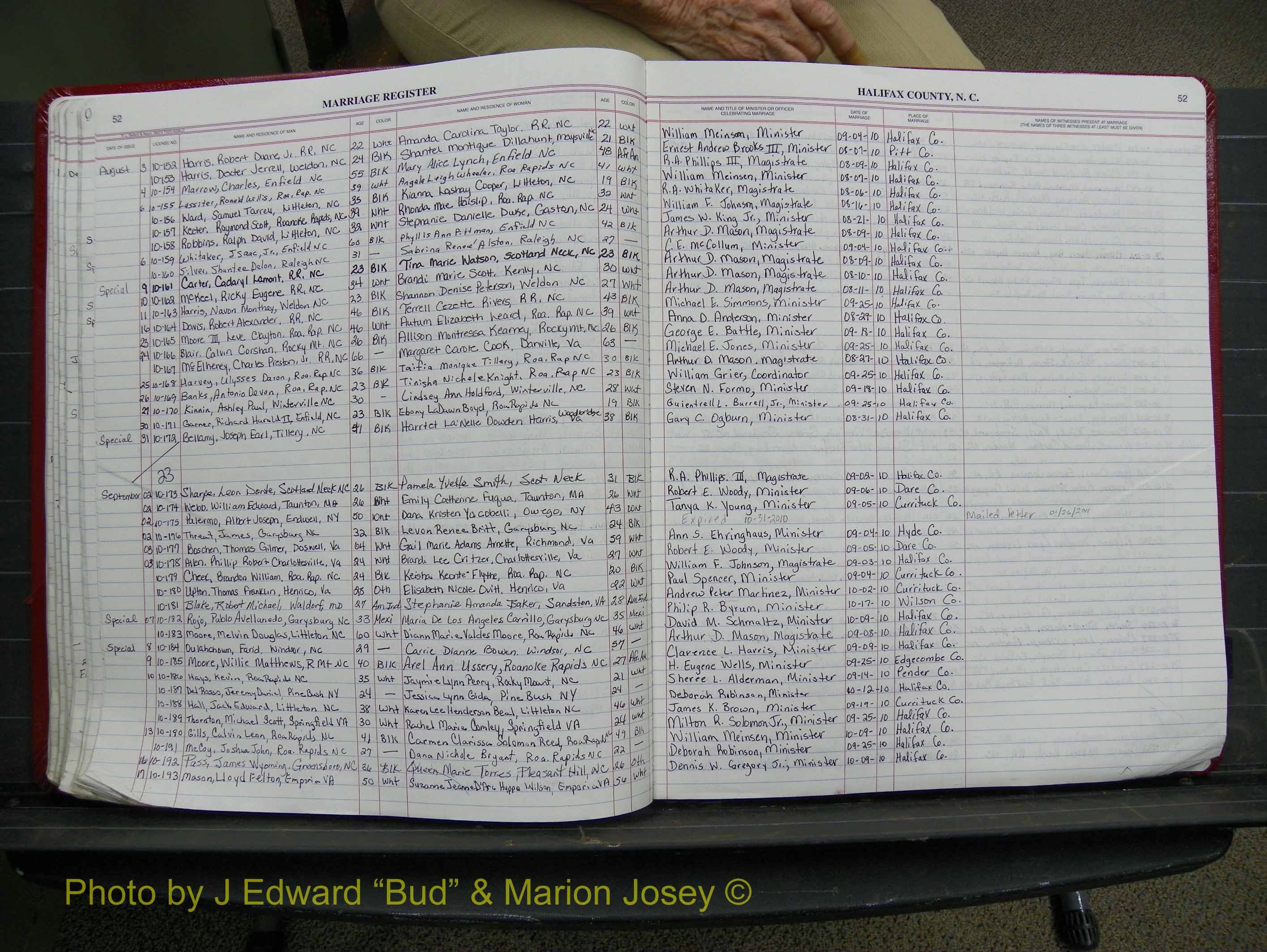 Halifax Marriage Book 21, 2004-2012 P 052.JPG