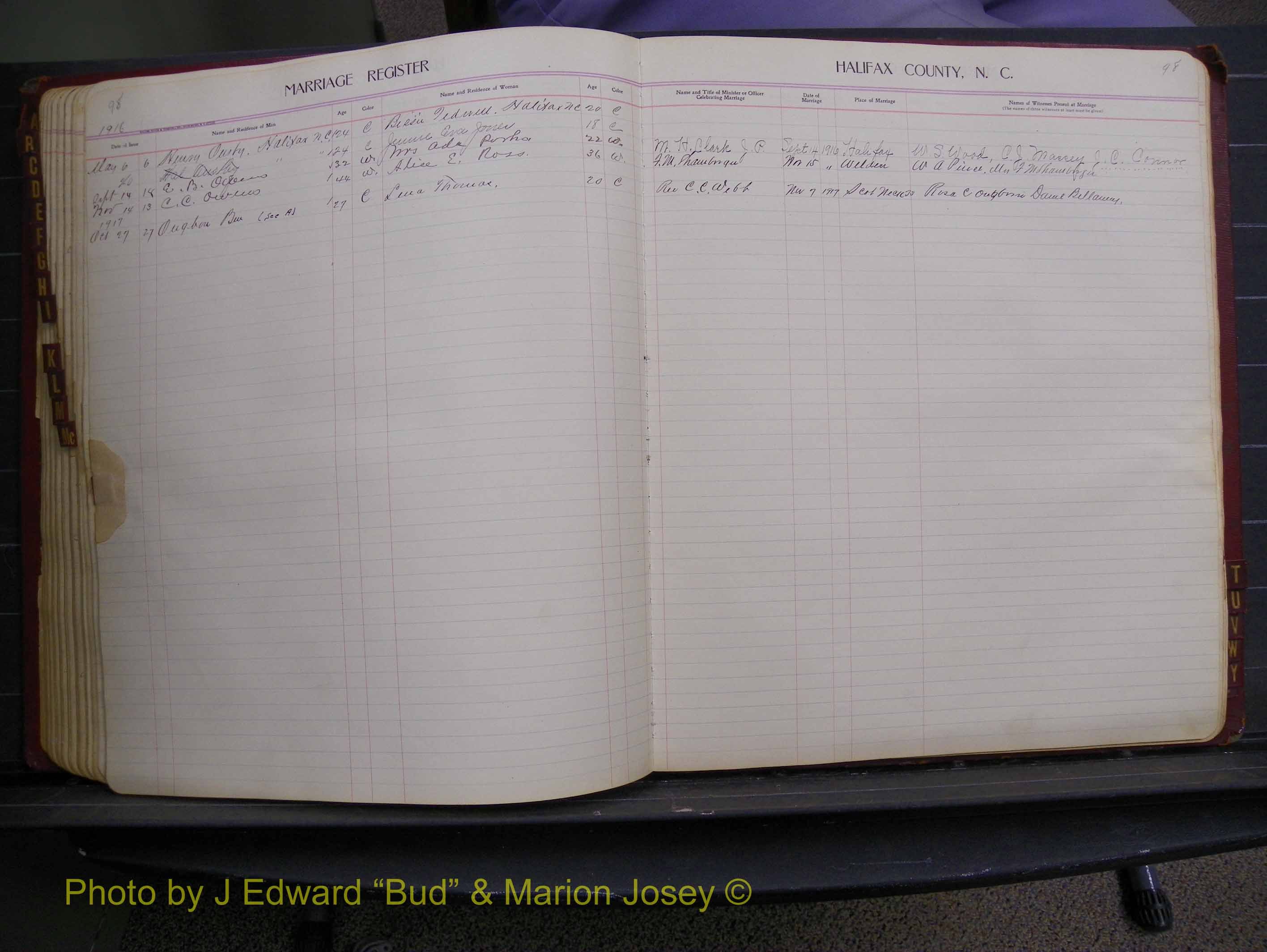 Halifax Marriage Book 8, 1916-1917 Index O.JPG