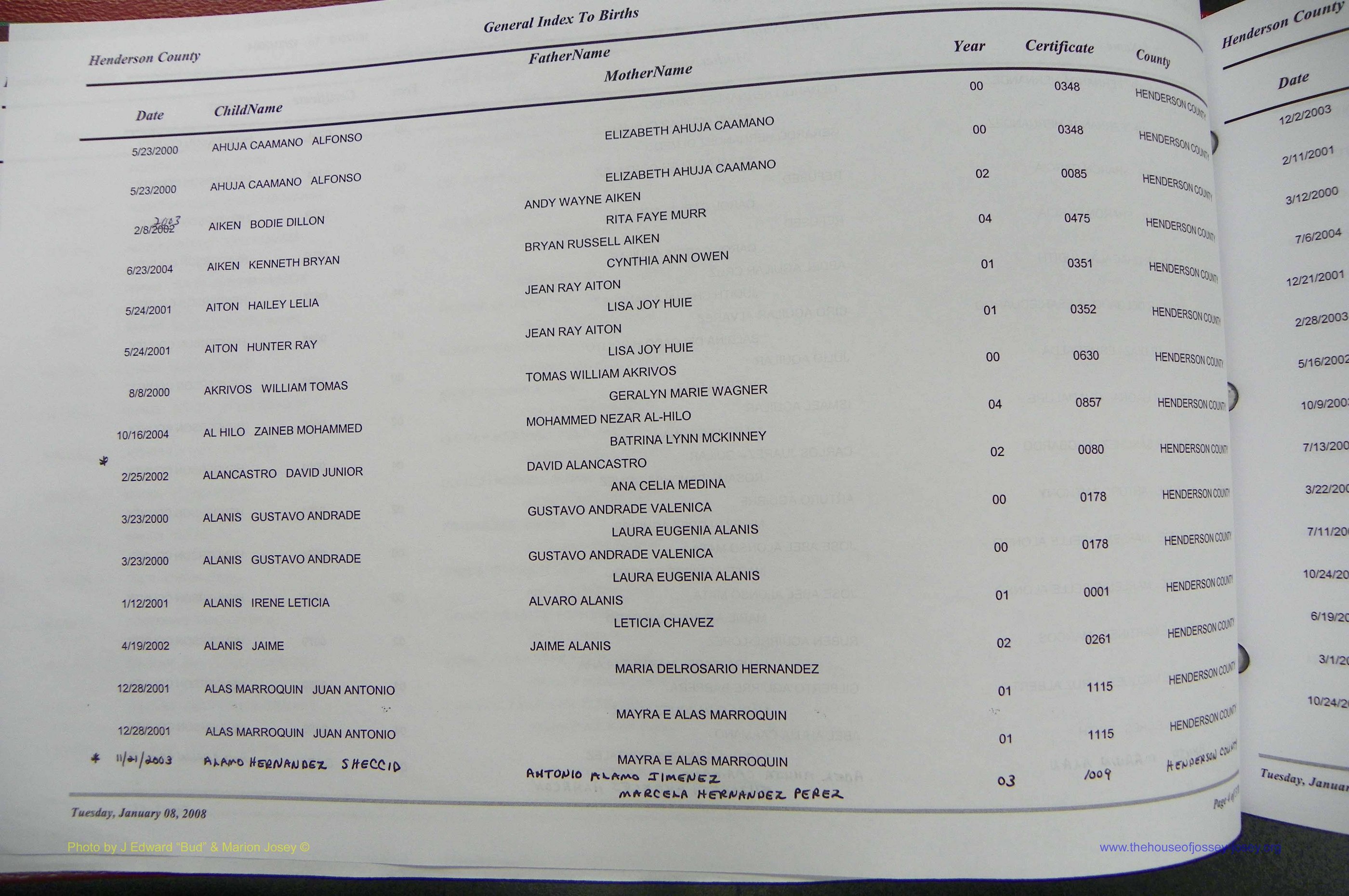 Henderson Co, NC, Births, A - Z, 2000 - 2010, (006).JPG