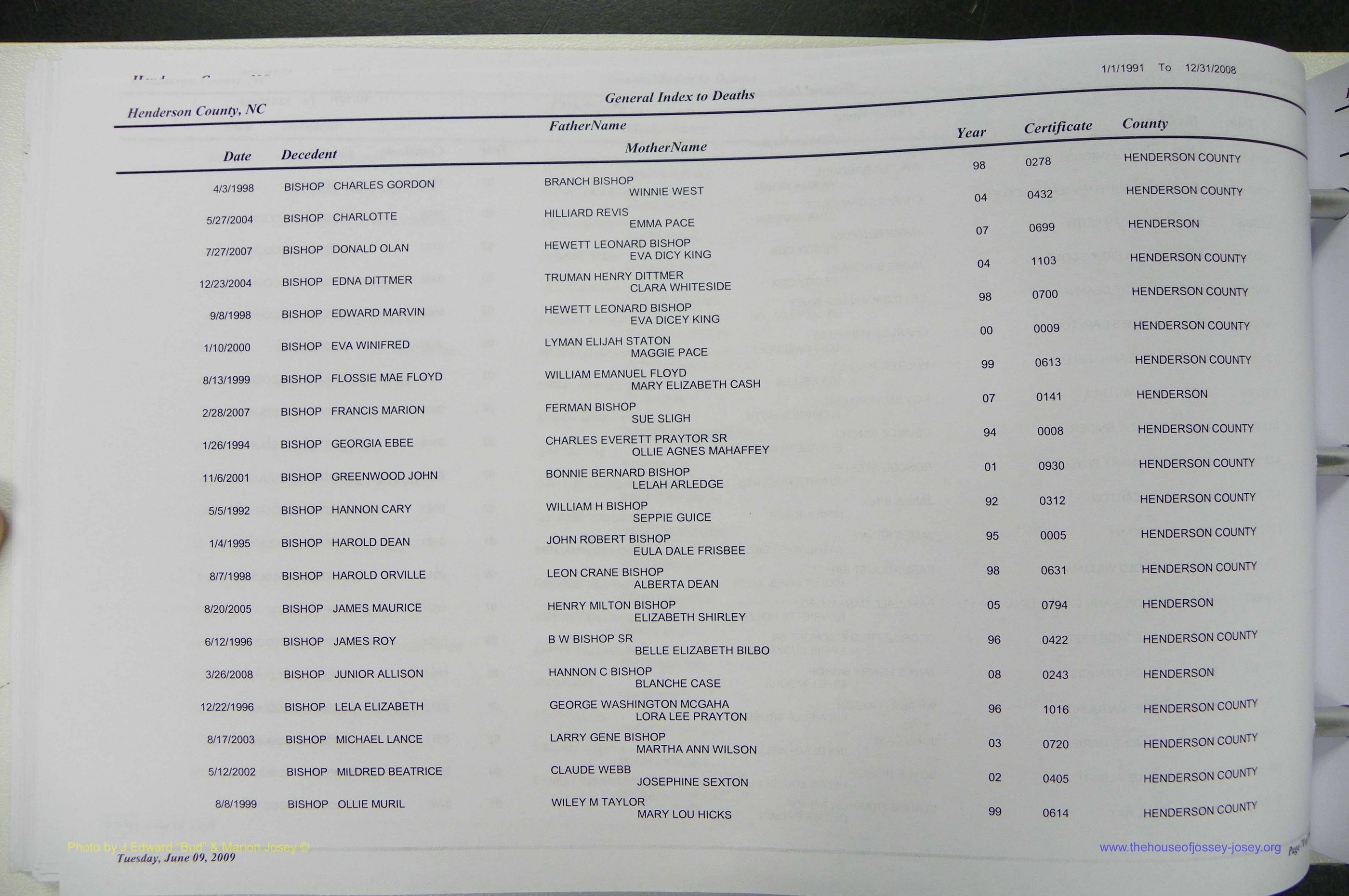 Henderson Co, NC, Death Index, 1991 -2008, (070).JPG